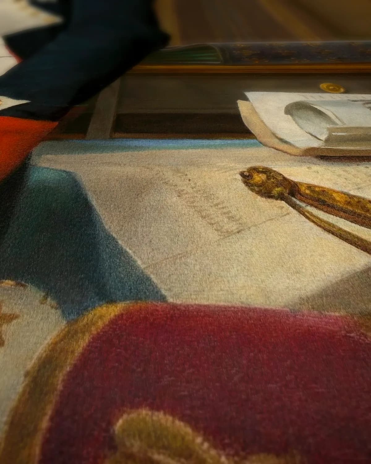 Napoleon in zijn werkkamer in de Tuilerieën op geweven fluweel, uitsnede 1 van 3
