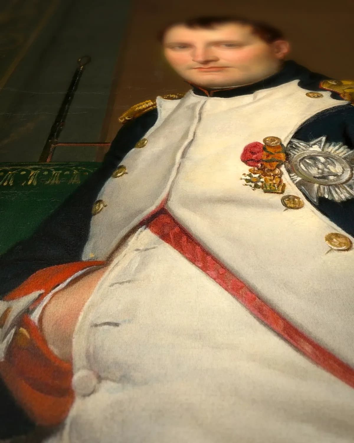 Napoleon in zijn werkkamer in de Tuilerieën op geweven fluweel, uitsnede 3 van 3