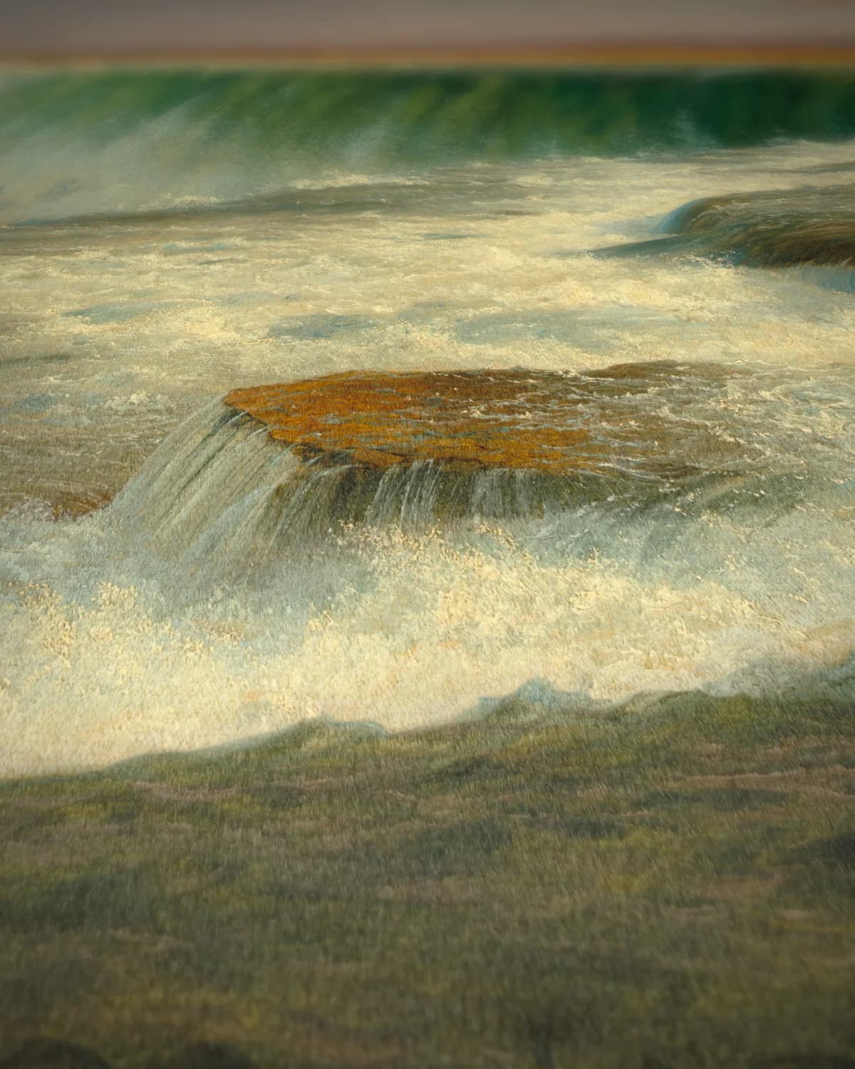 Niagarawatervallen met regenboog op geweven fluweel, uitsnede 1 van 3