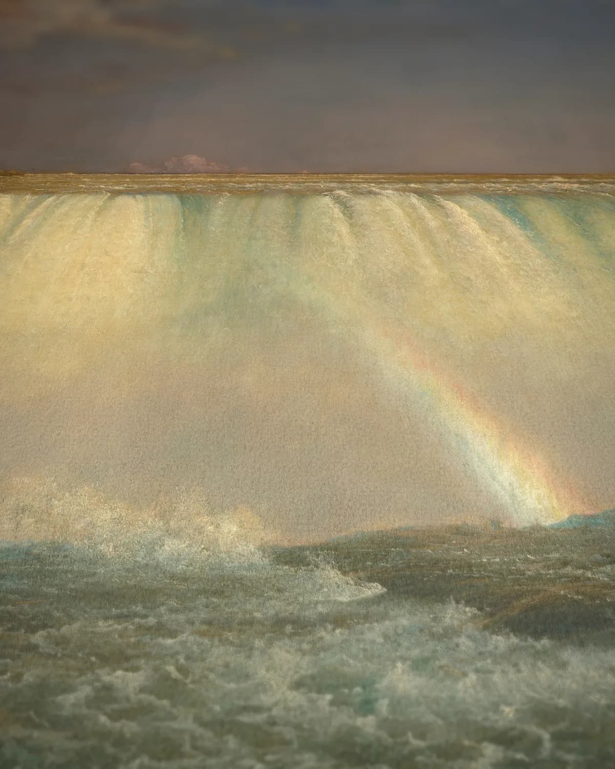 Niagarawatervallen met regenboog op geweven fluweel, uitsnede 3 van 3