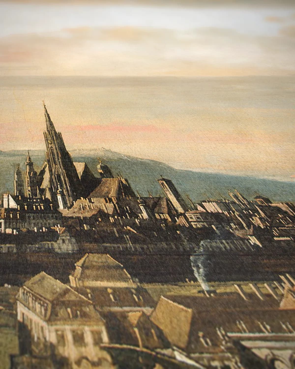 Panoramisch stadsgezicht met paleistuin op geweven fluweel, uitsnede 2 van 3