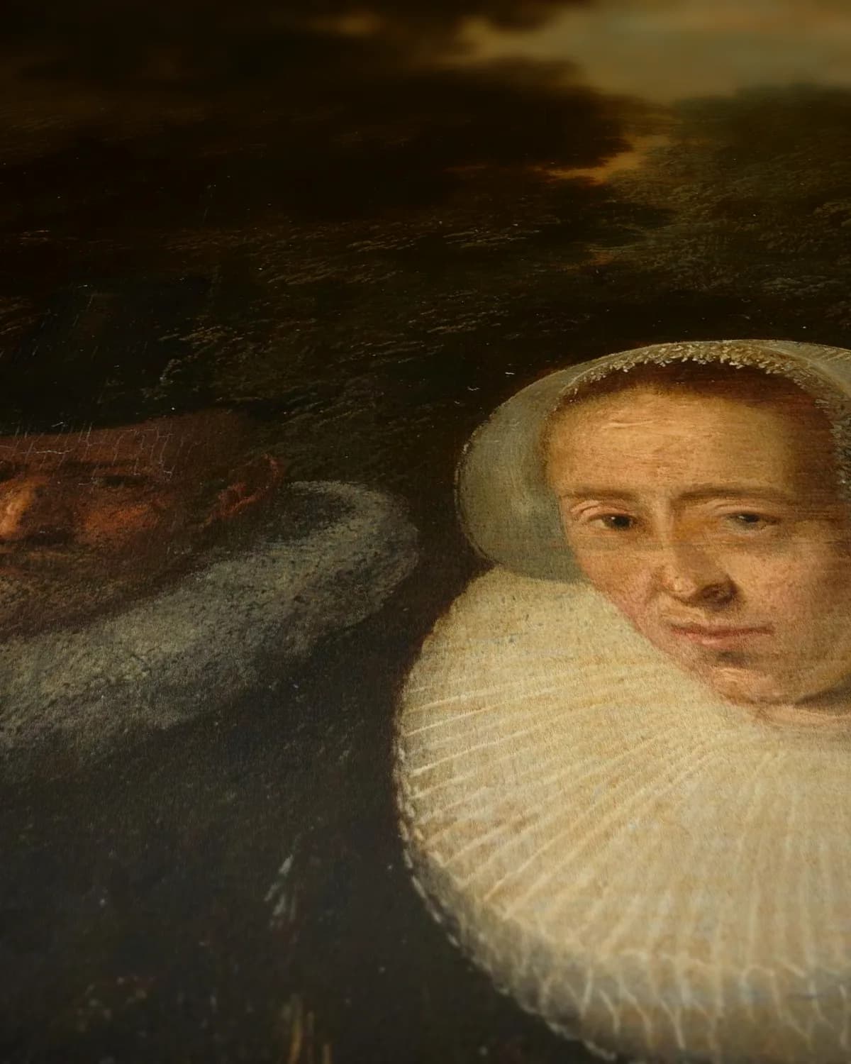 Portret van een echtpaar met vier kinderen op geweven fluweel, uitsnede 3 van 3