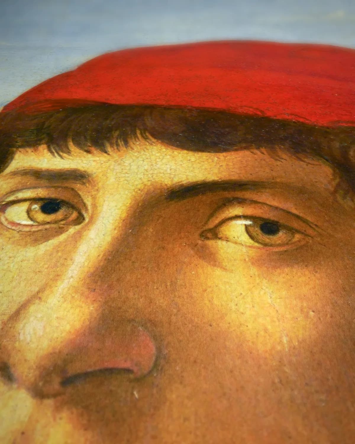 Portret van een man met een medaille van Cosimo de Oude op geweven fluweel, uitsnede 3 van 3