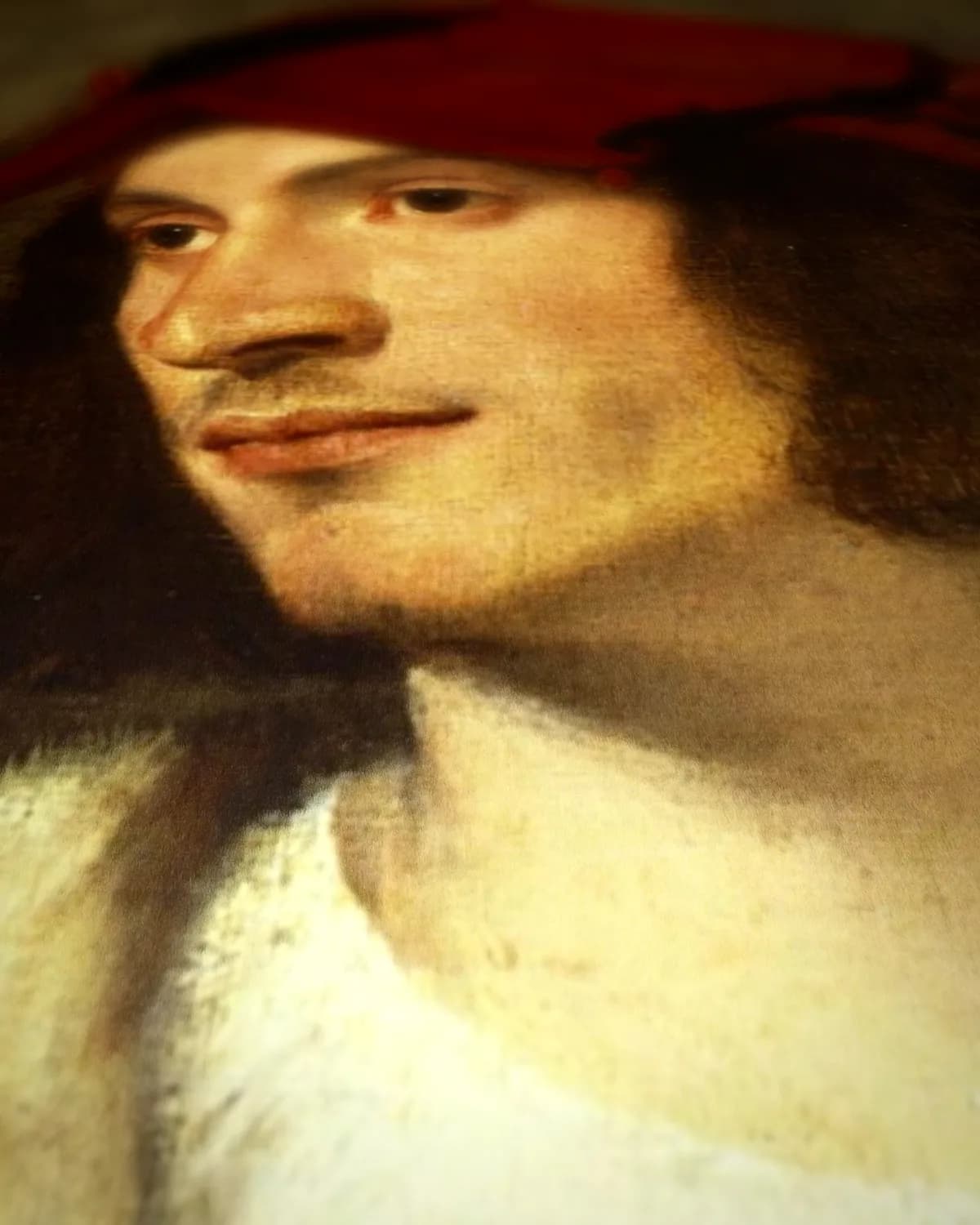 Portret van een Man met Rode Muts op geweven fluweel, uitsnede 3 van 3