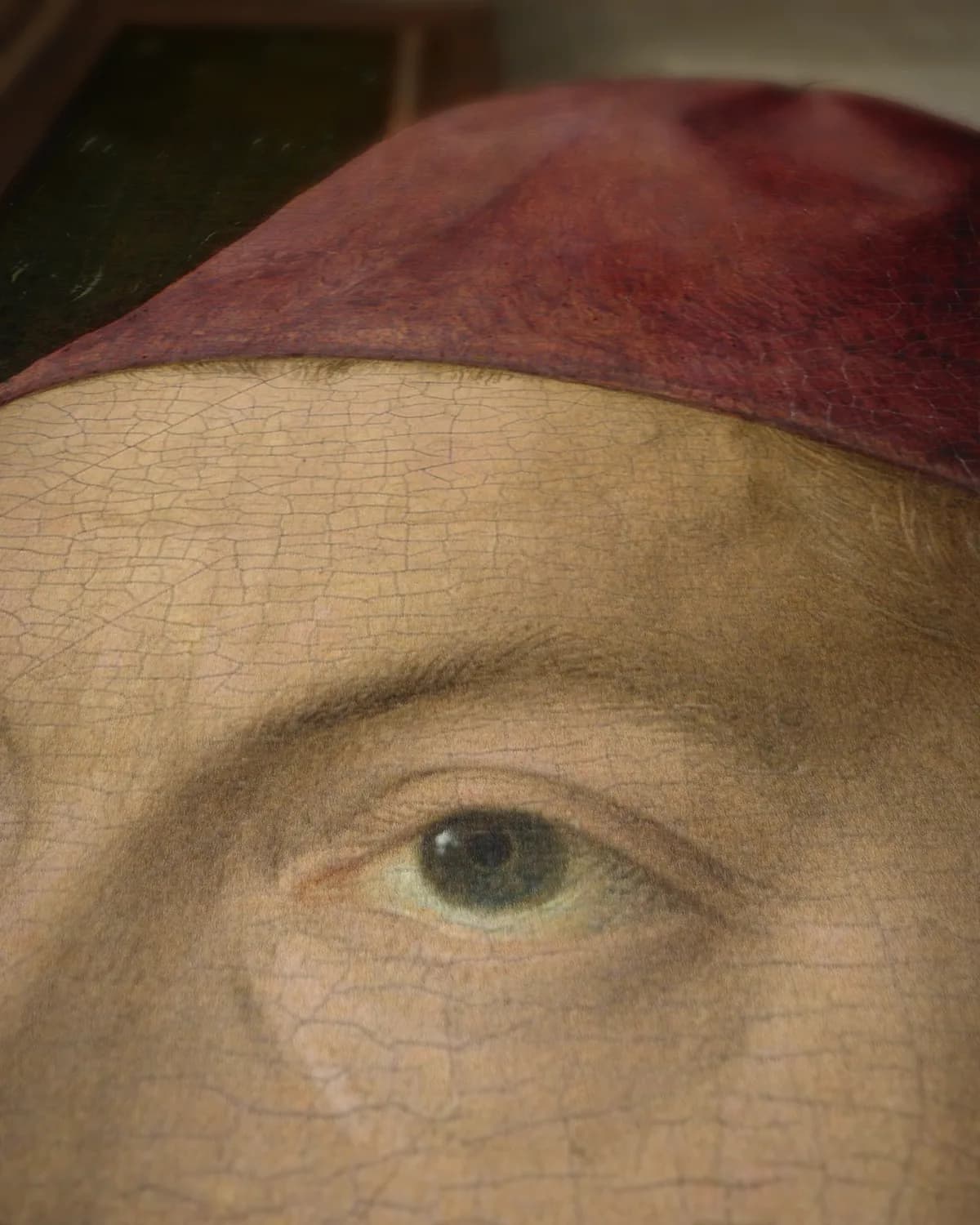 Portret van een man, mogelijk Jan van Winckele op geweven fluweel, uitsnede 3 van 3