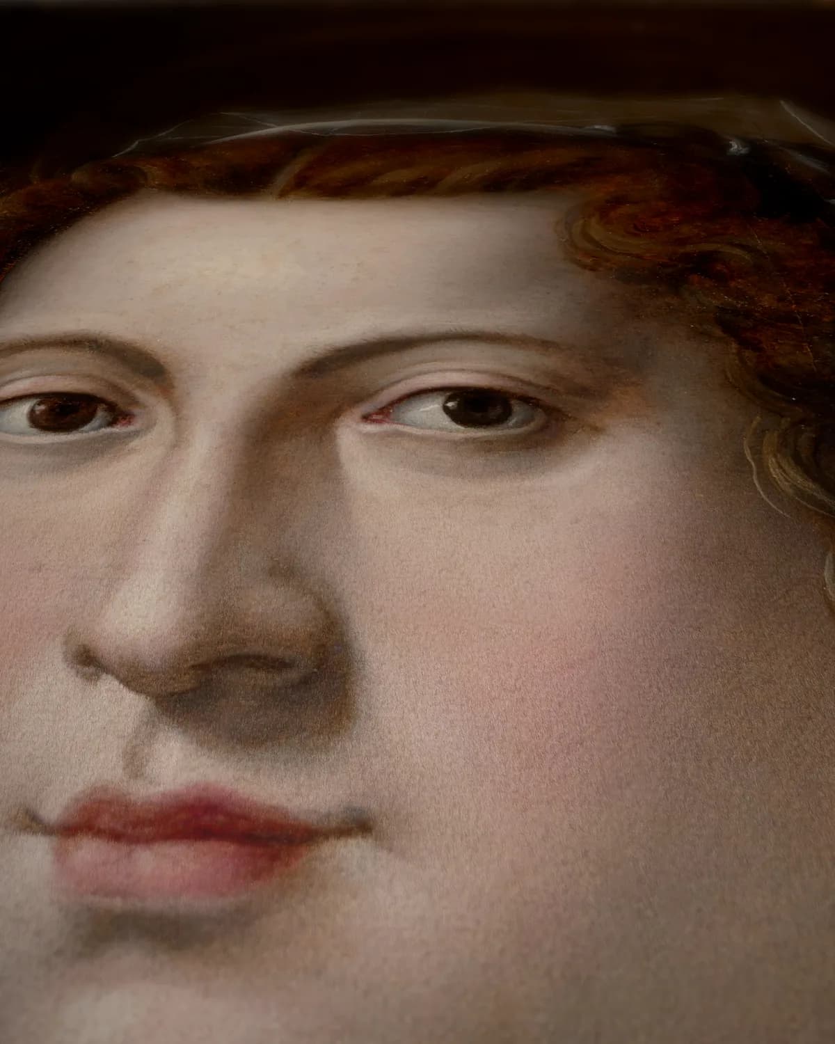 Portret van een vrouw als de heilige Catharina op geweven fluweel, uitsnede 3 van 3