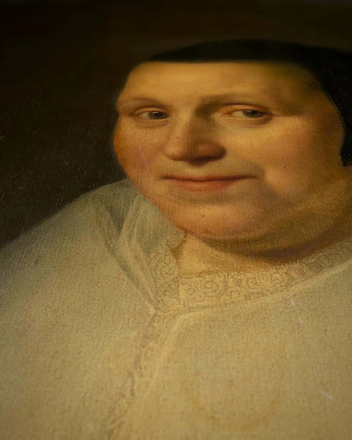 Portret van een vrouw, vermoedelijk Elsje van Houweningen op geweven fluweel, uitsnede 3 van 3