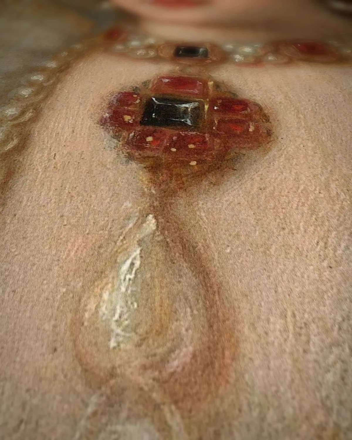 Portret van Elizabeth I, koningin van Engeland op geweven fluweel, uitsnede 1 van 3