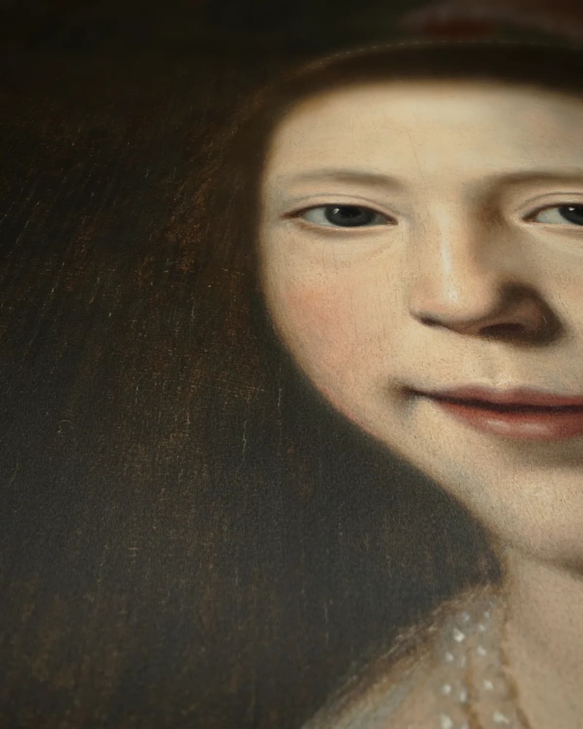 Portret van Elizabeth Spiegel op geweven fluweel, uitsnede 3 van 3