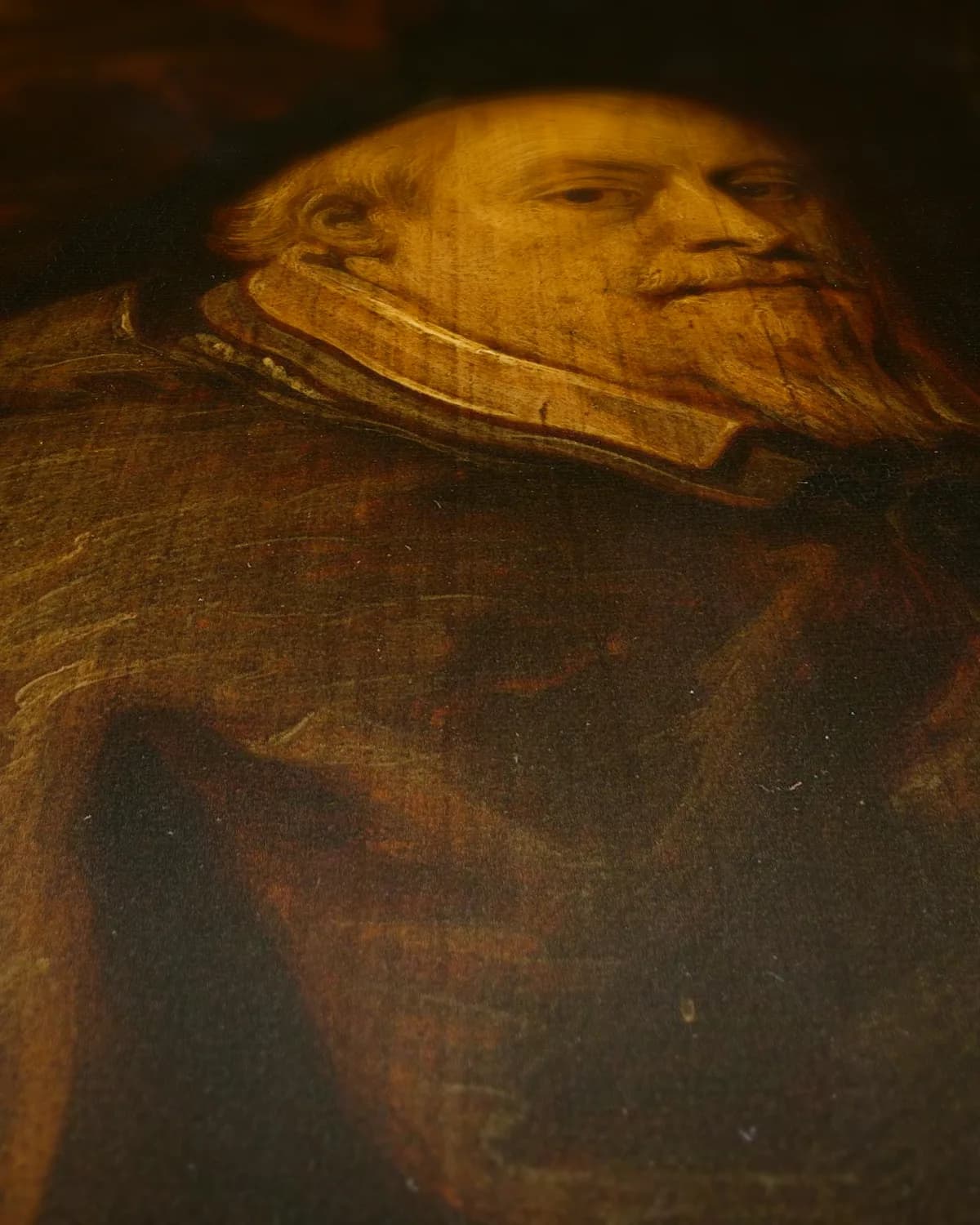 Portret van François de Gand-Villain (1647-1666), bisschop van Doornik (1588-1666) op geweven fluweel, uitsnede 3 van 3