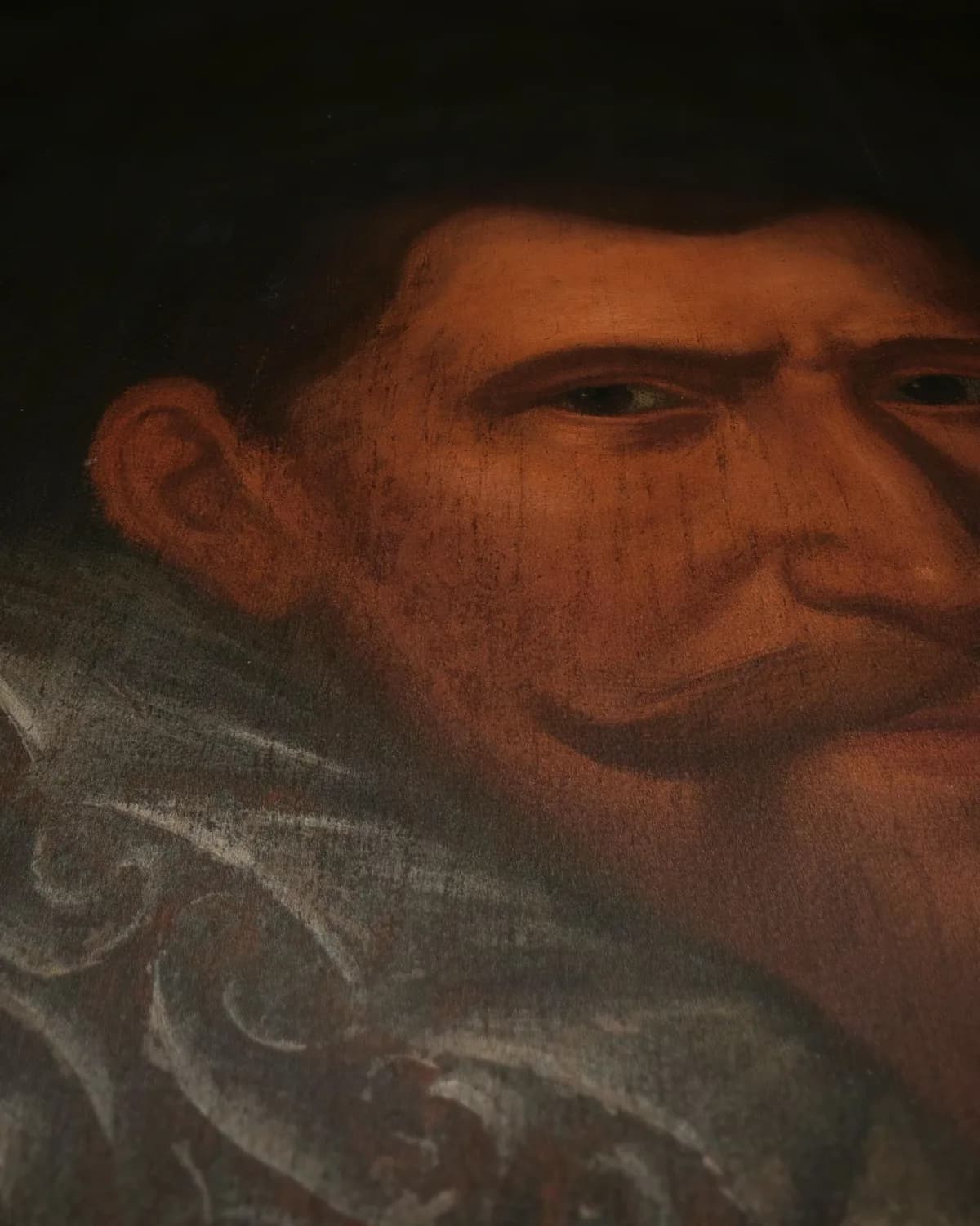 Portret van gouverneur-generaal Jan Pietersz. Coen op geweven fluweel, uitsnede 3 van 3