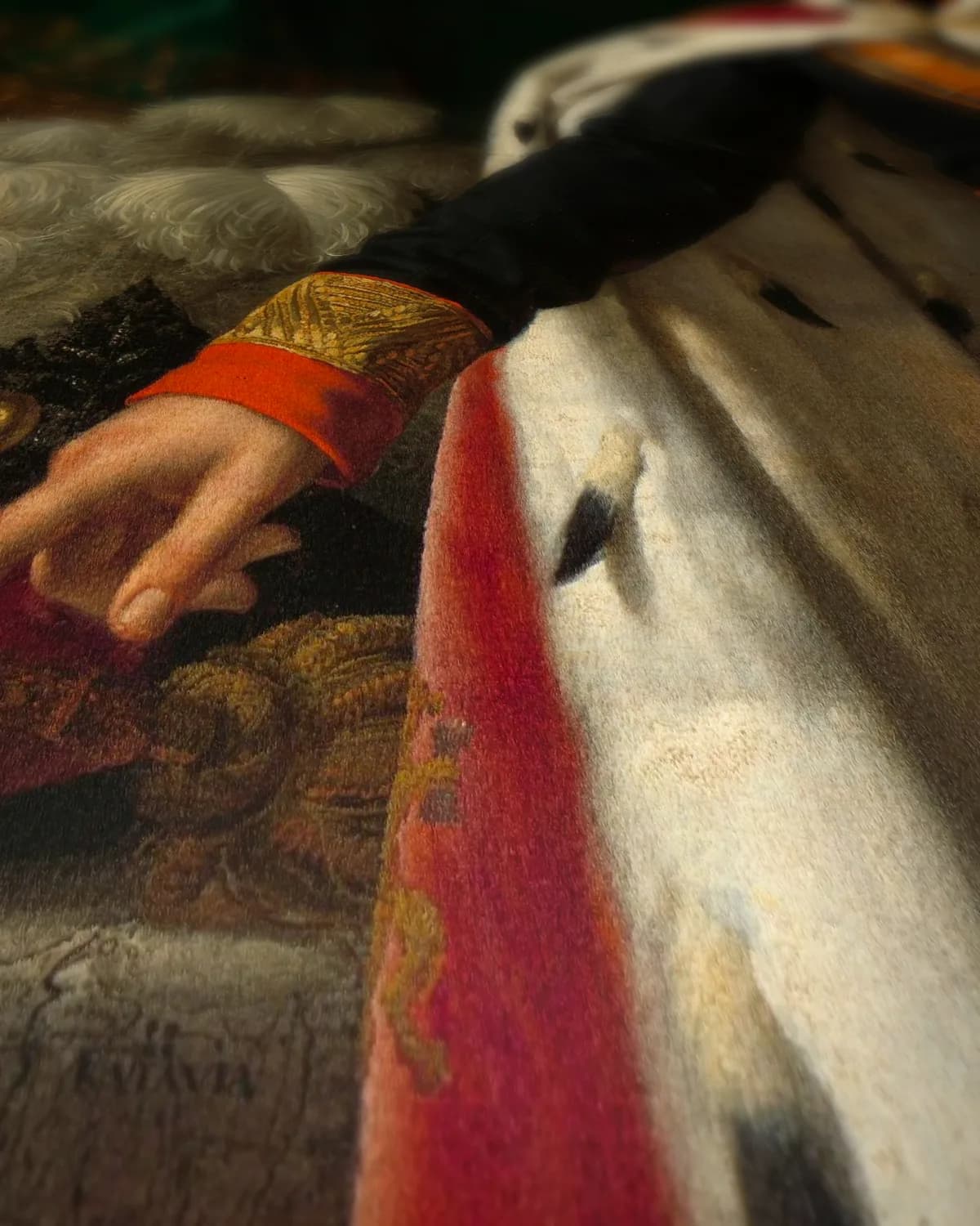 Portret van Willem I, koning der Nederlanden op geweven fluweel, uitsnede 1 van 3