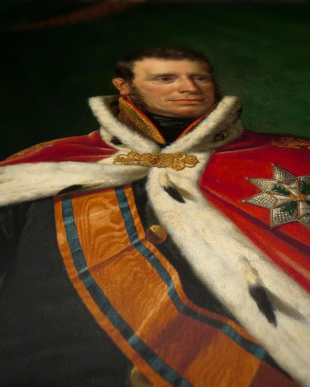 Portret van Willem I, koning der Nederlanden op geweven fluweel, uitsnede 3 van 3