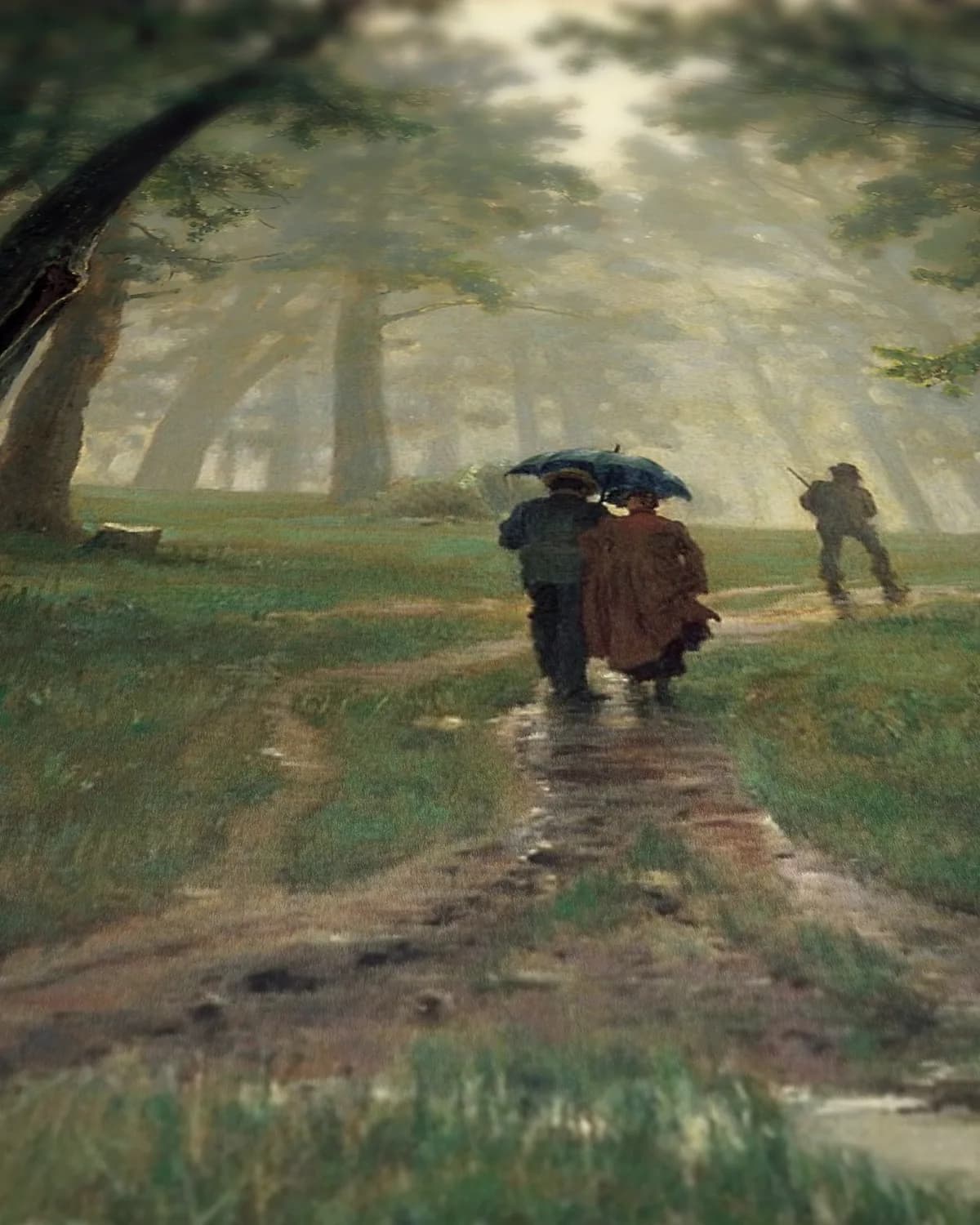 Regen in het eikenbos (1891) op geweven fluweel, uitsnede 3 van 3