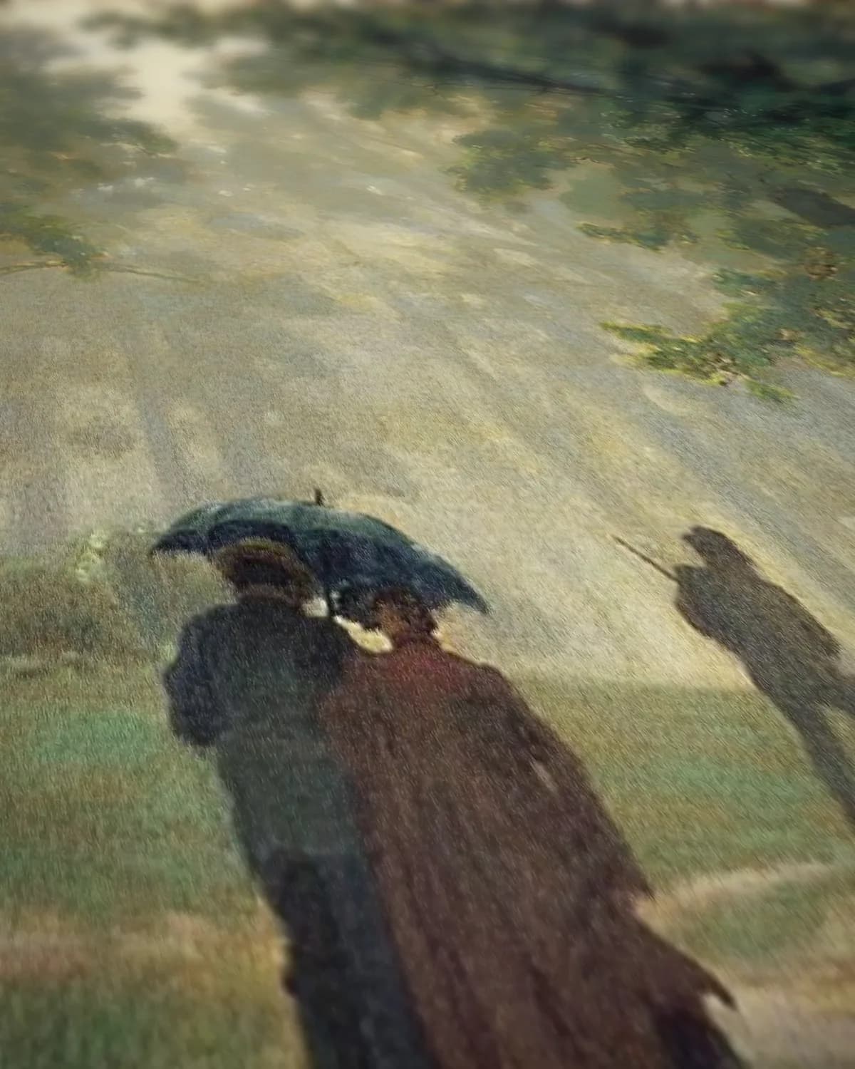 Regen in het eikenbos (1891) op geweven fluweel, uitsnede 2 van 3