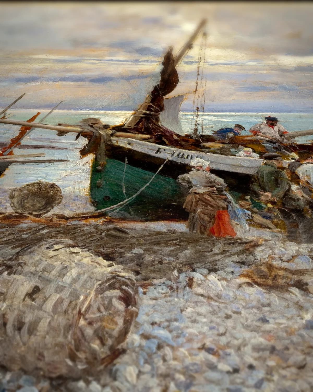 Return of the Fishing Boats, Étretat (1879) op geweven fluweel, uitsnede 3 van 3