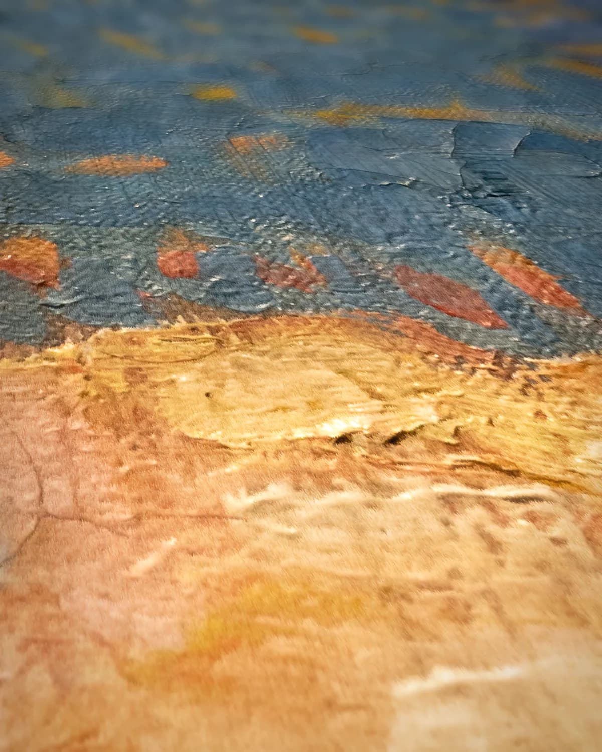 Rij van elf populieren in rood, geel, blauw en groen op geweven fluweel, uitsnede 2 van 3