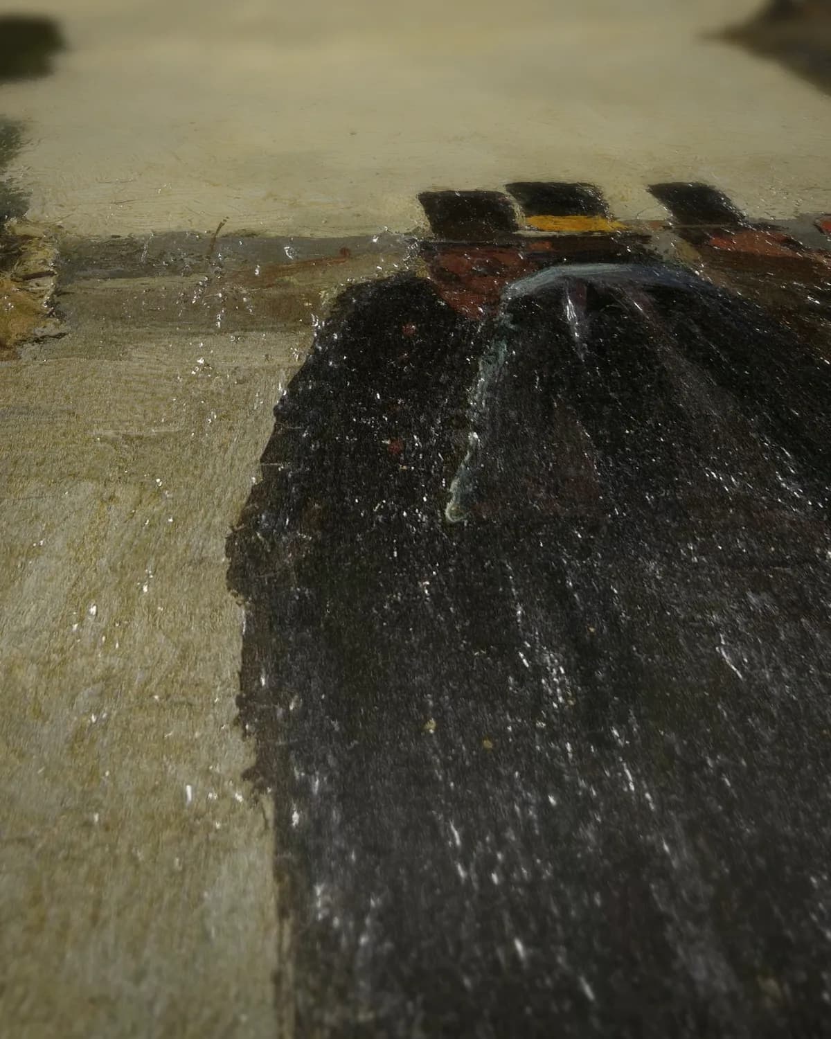 Rijtuigen met wachtende koetsiers op geweven fluweel, uitsnede 1 van 3