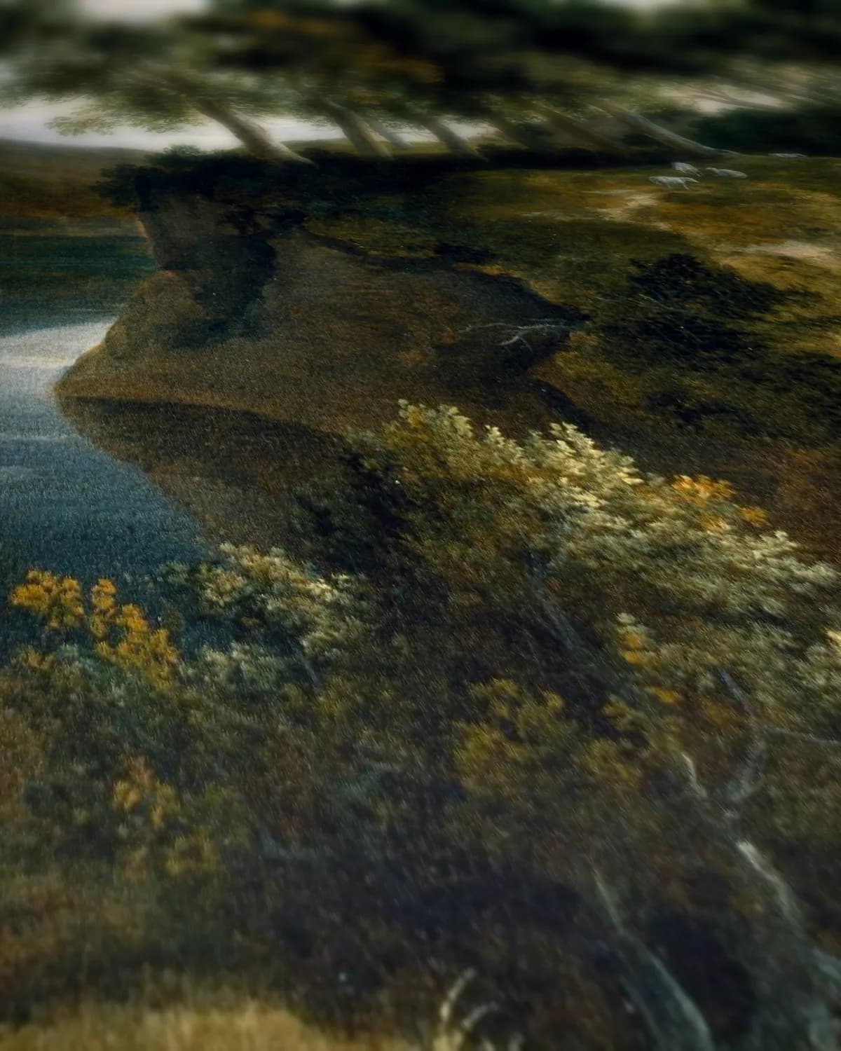 Rivierlandschap met kasteel op een hoge rots op geweven fluweel, uitsnede 2 van 3