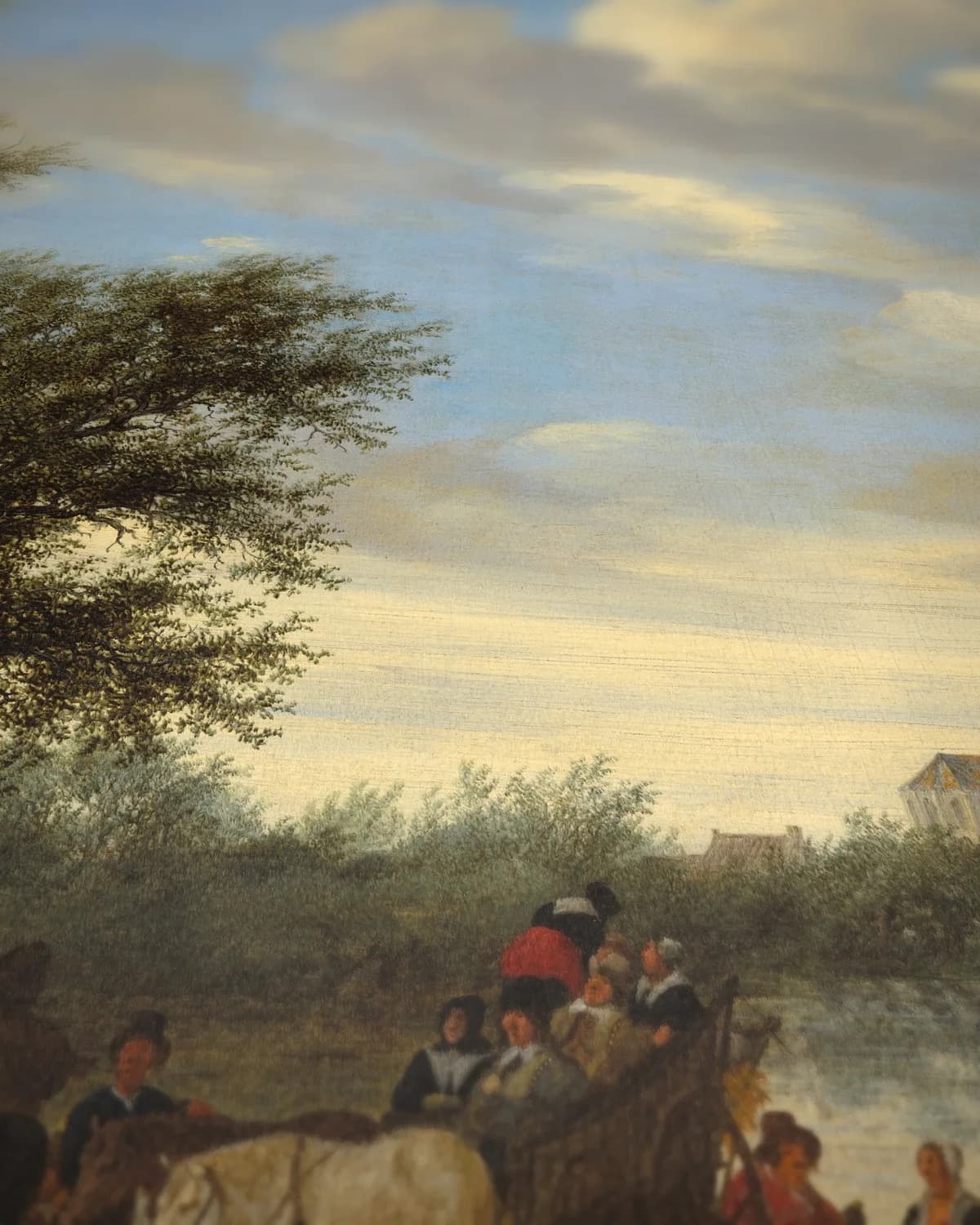 Rivierlandschap met veerpont op geweven fluweel, uitsnede 3 van 3
