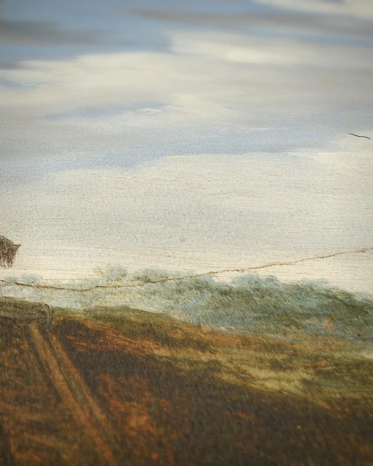 Rivierlandschap met zeilboten op geweven fluweel, uitsnede 2 van 3