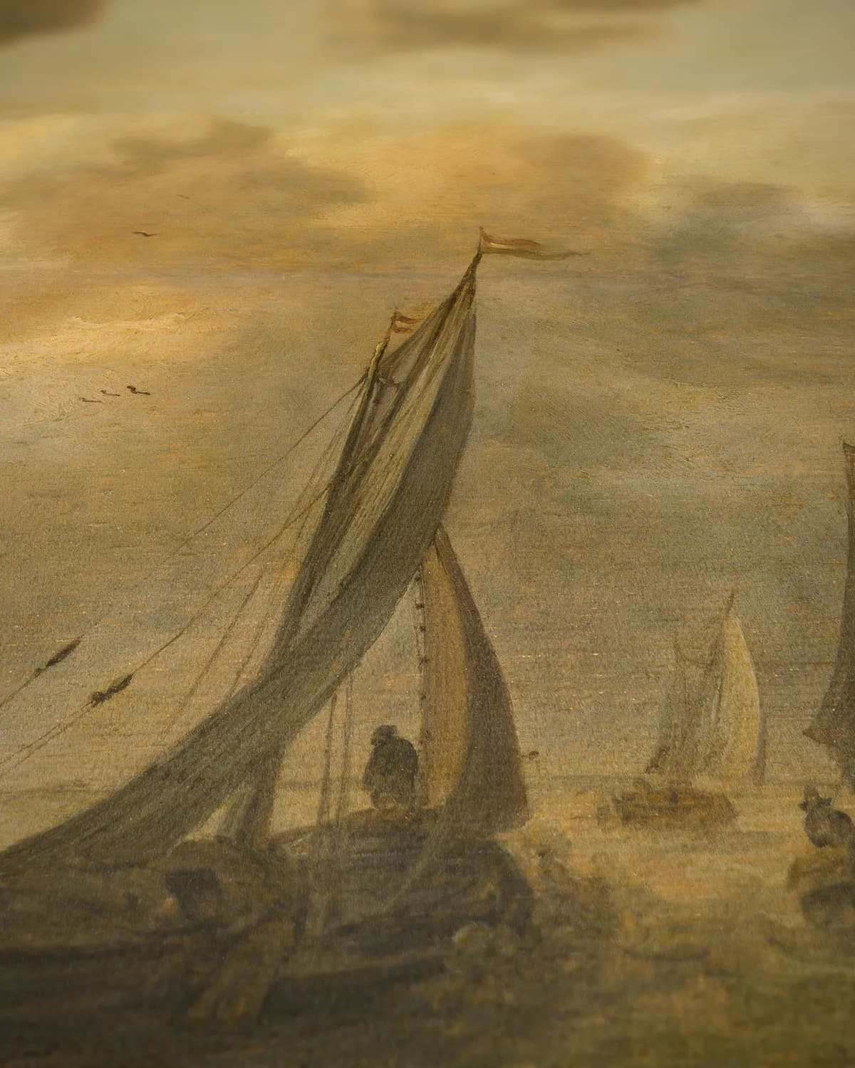 Riviermonding met zeilboten op geweven fluweel, uitsnede 3 van 3