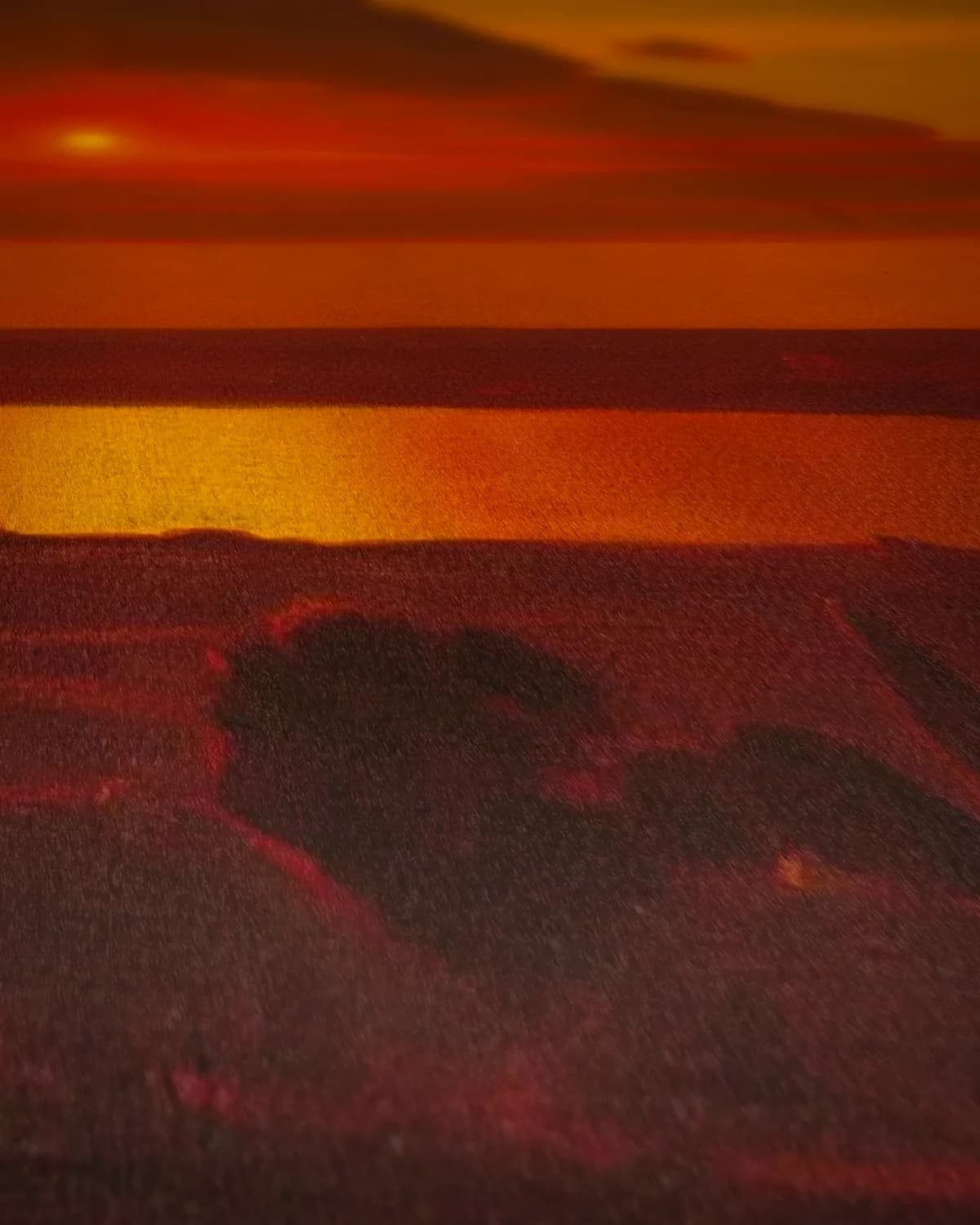 Rode zonsondergang aan de Dnjepr op geweven fluweel, uitsnede 2 van 3