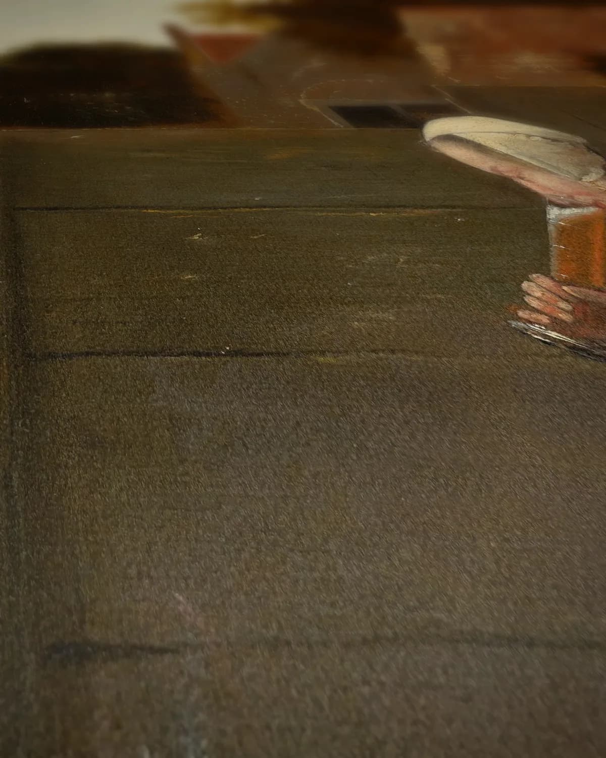 Rokende man en drinkende vrouw op een binnenplaats op geweven fluweel, uitsnede 2 van 3