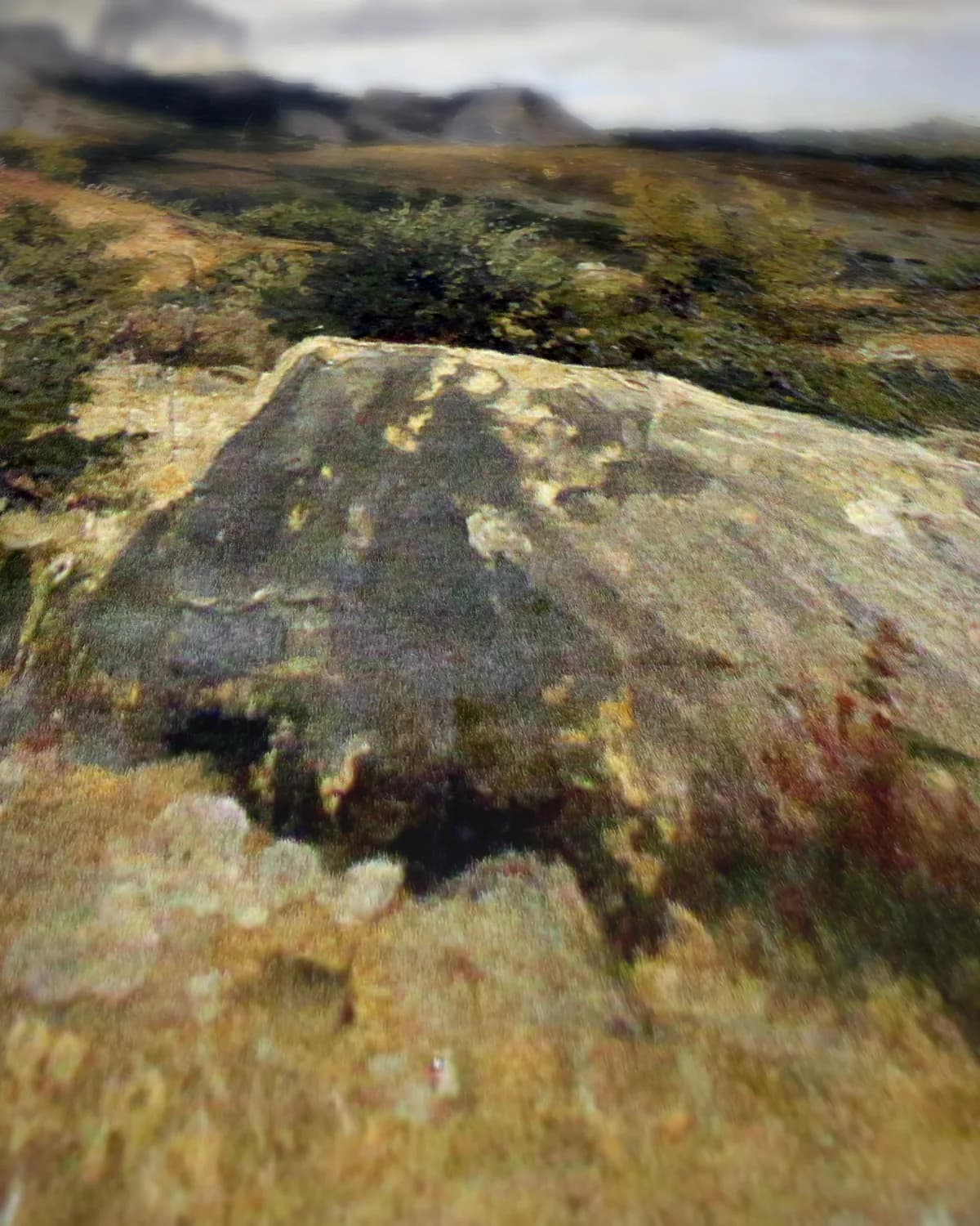 Rotsachtig landschap op geweven fluweel, uitsnede 1 van 3