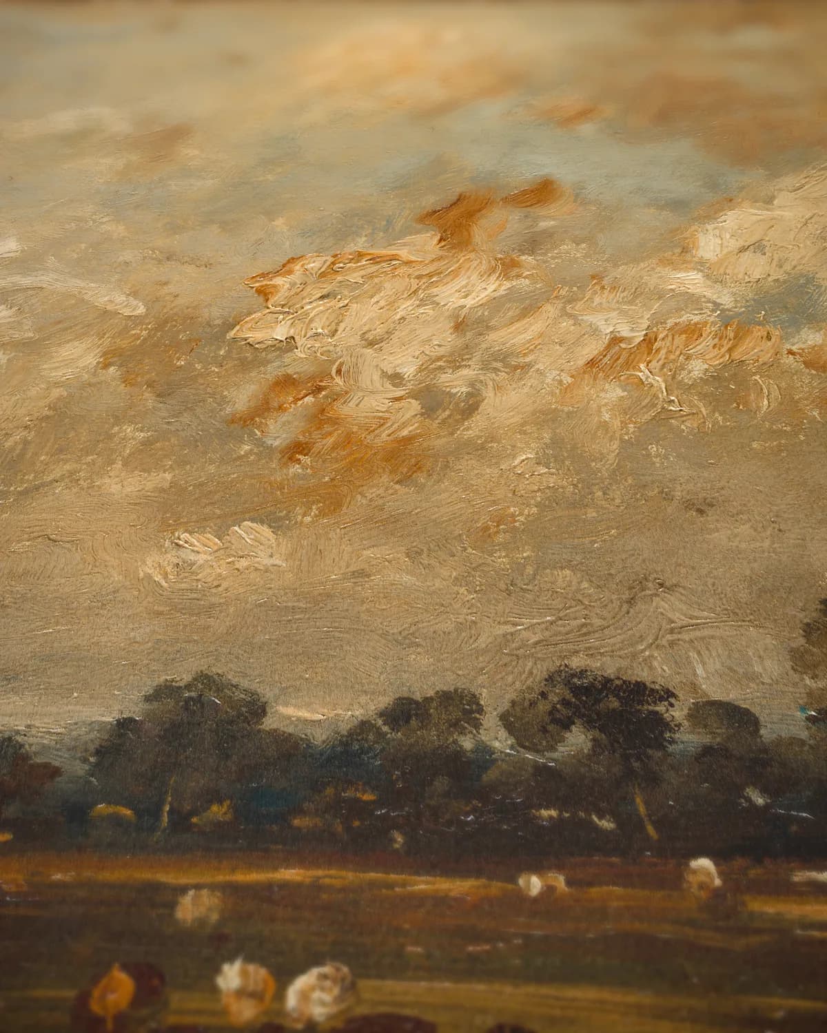 Rust in de weide onder wolkenlucht op geweven fluweel, uitsnede 3 van 3