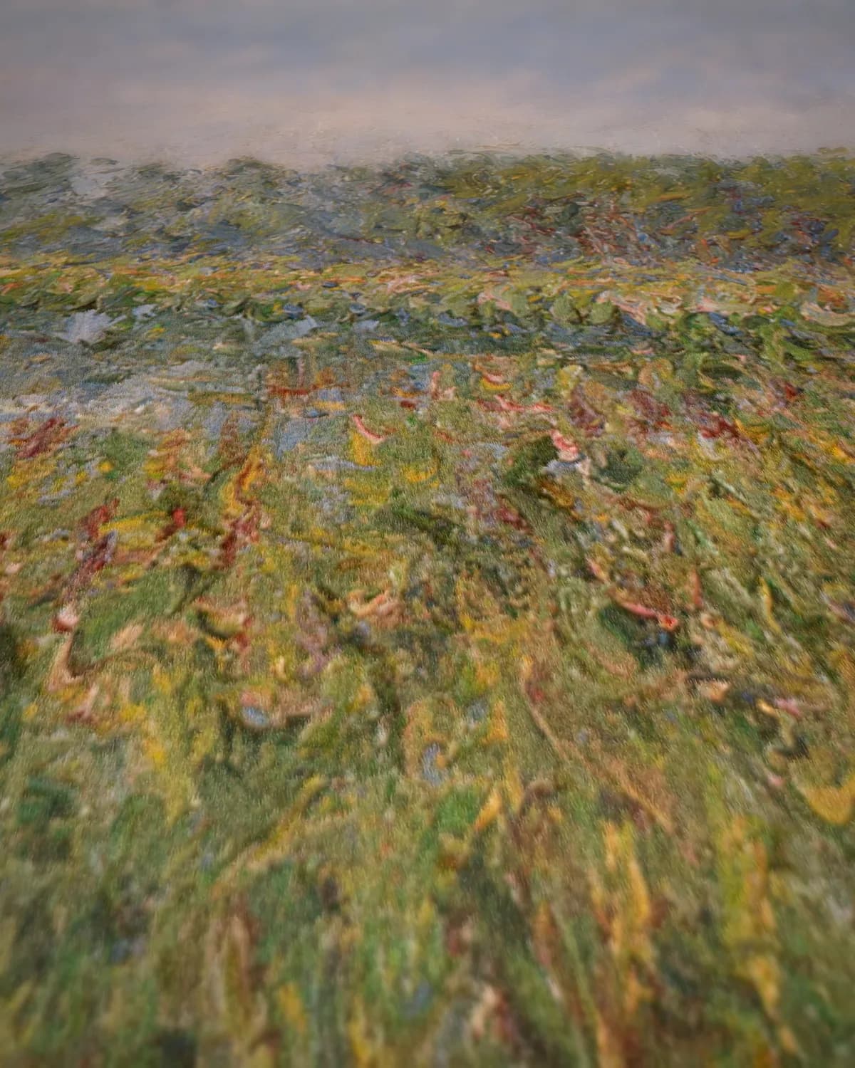 Rustig landschap aan het water op geweven fluweel, uitsnede 1 van 3