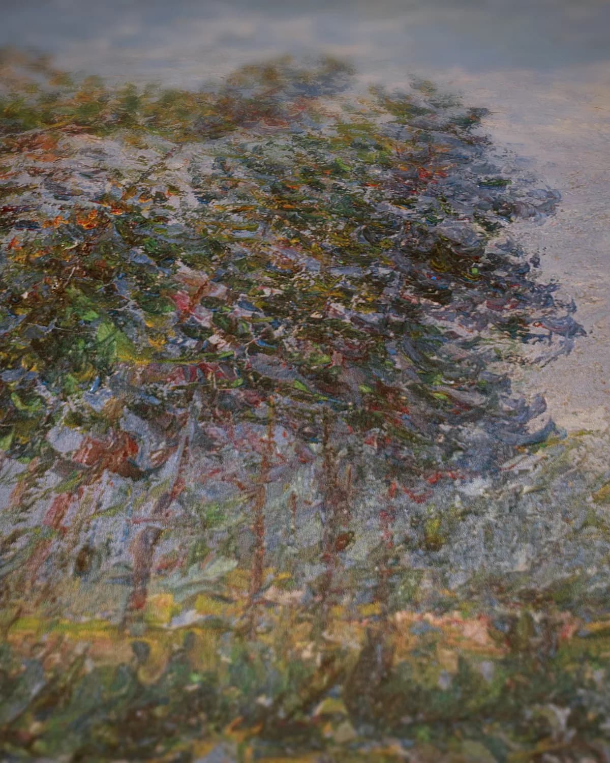Rustig landschap aan het water op geweven fluweel, uitsnede 3 van 3