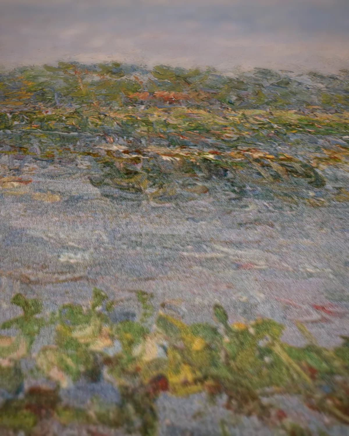 Rustig landschap aan het water op geweven fluweel, uitsnede 2 van 3