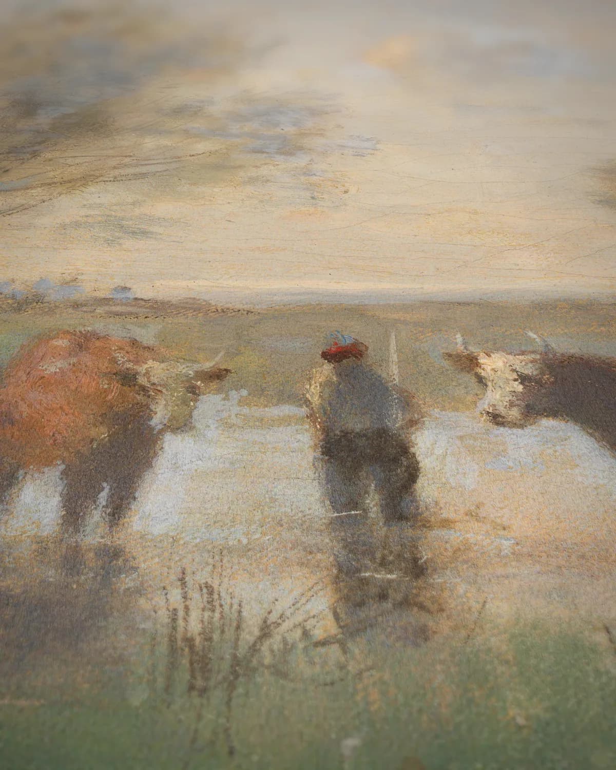 Rustig landschap met vee op geweven fluweel, uitsnede 3 van 3