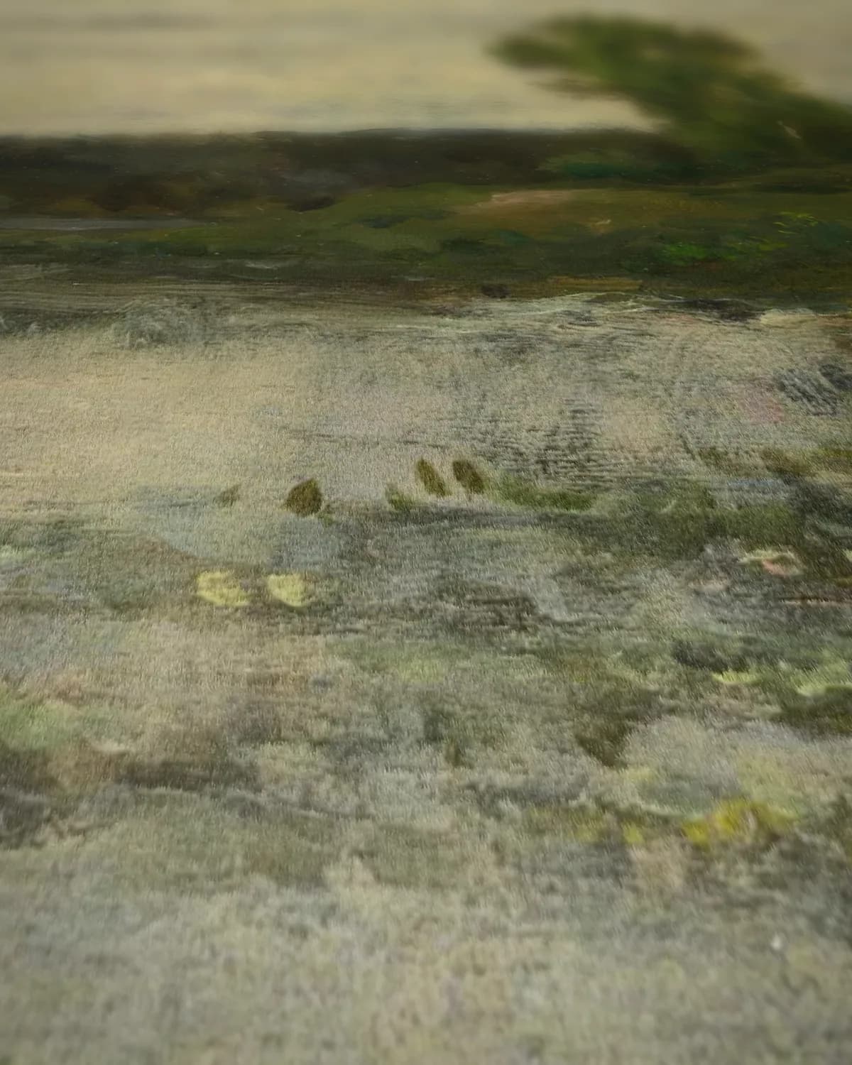 Rustig rivierlandschap op geweven fluweel, uitsnede 1 van 3
