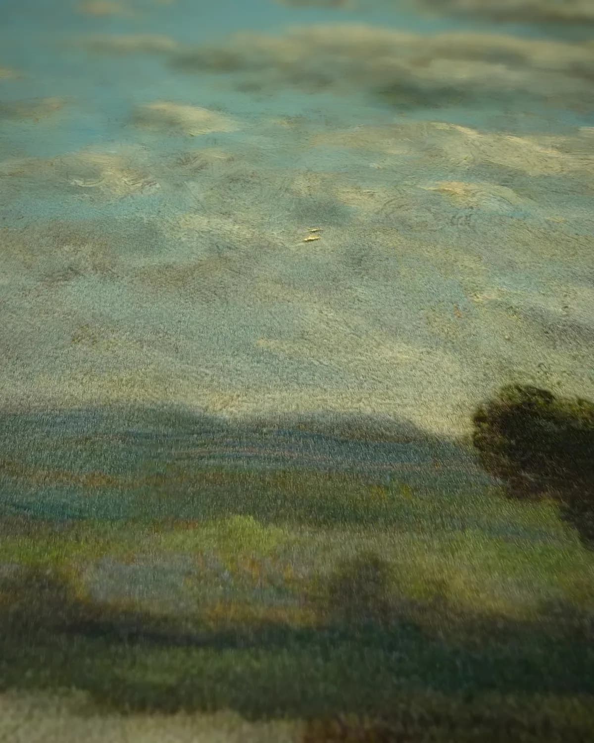 Rustig rivierlandschap op geweven fluweel, uitsnede 1 van 3