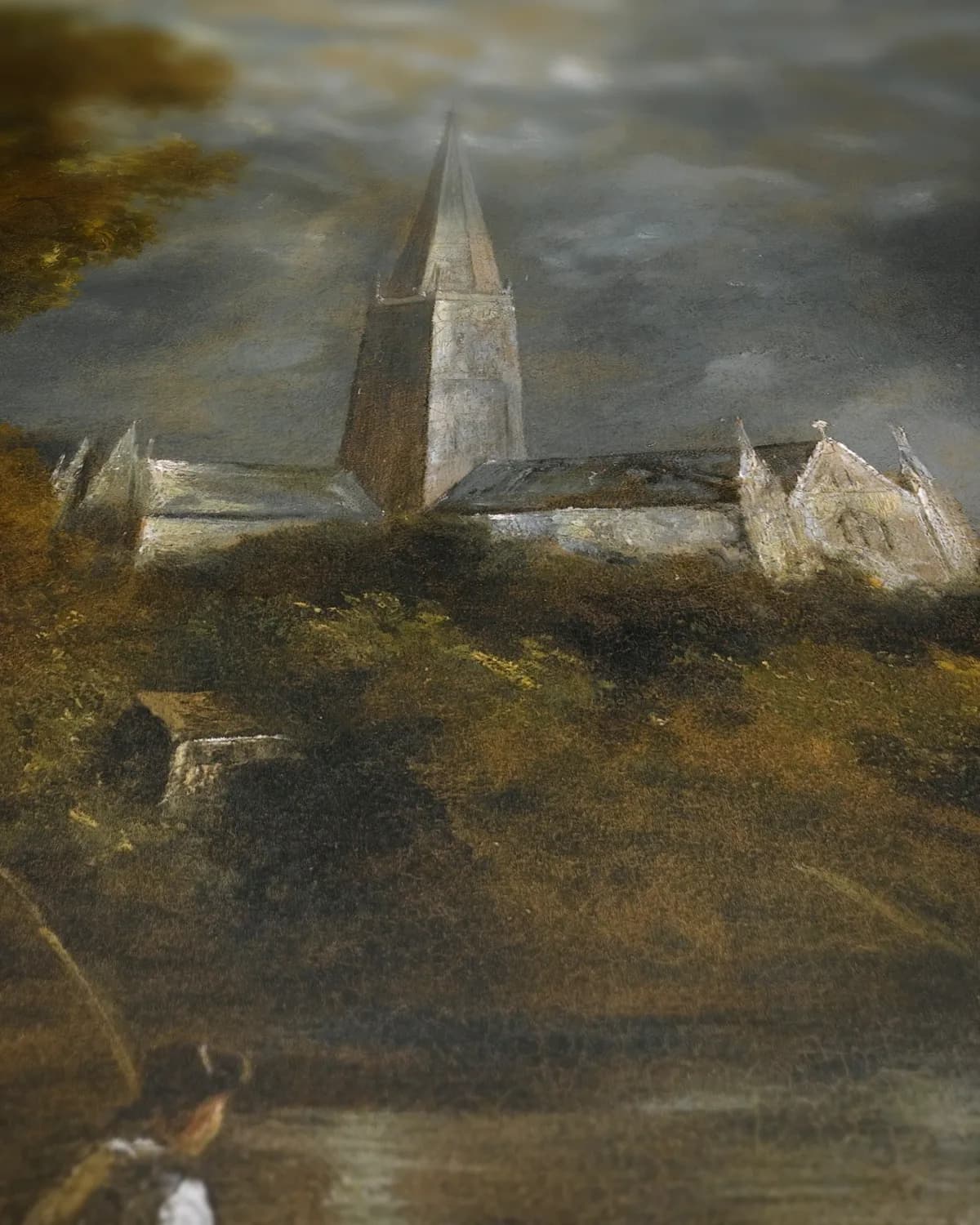 Salisbury Cathedral from the Meadows op geweven fluweel, uitsnede 3 van 3