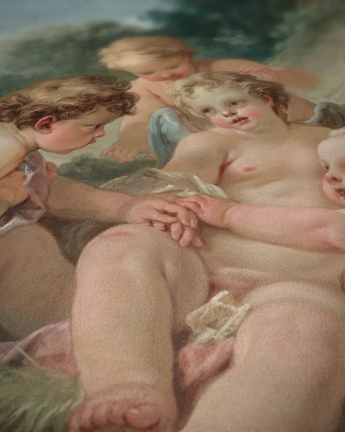Samenzwerende cupido's op geweven fluweel, uitsnede 3 van 3