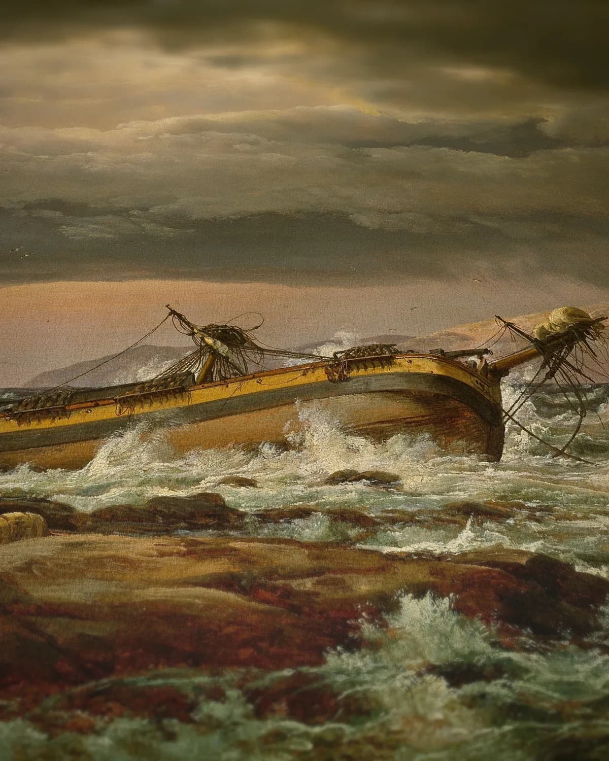 Scheepswrak aan de Noorse kust op geweven fluweel, uitsnede 3 van 3