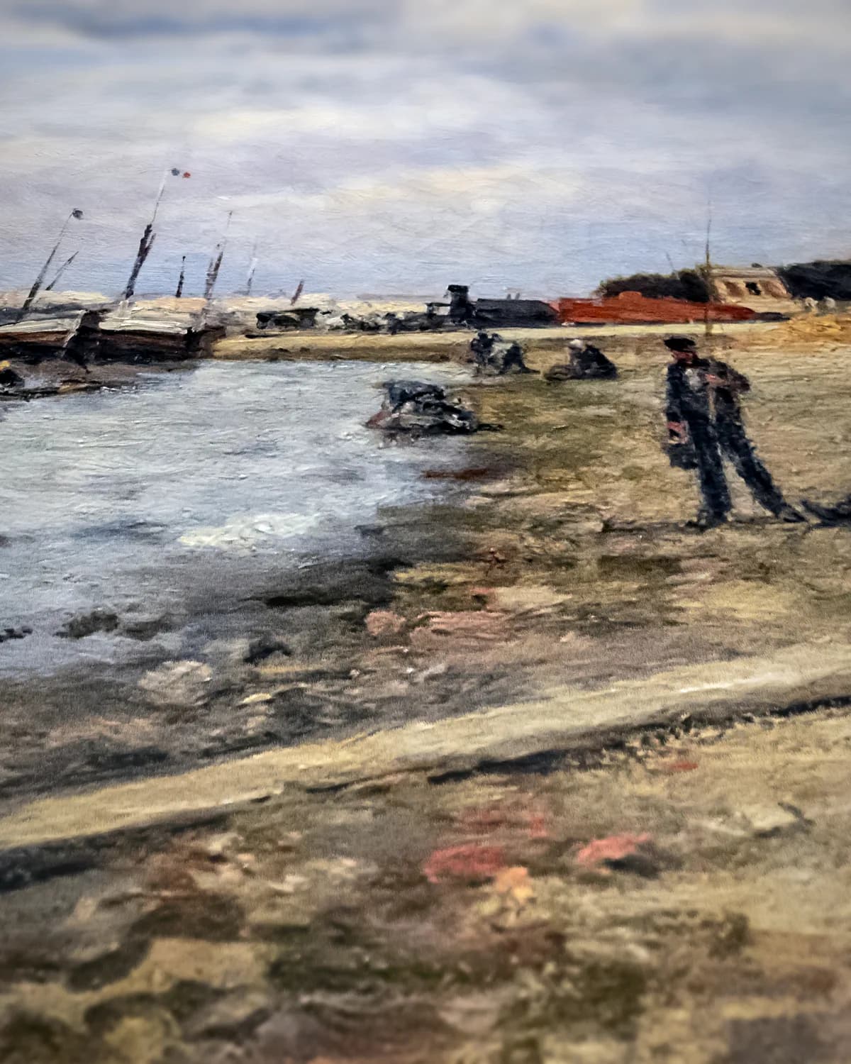 Stadsgezicht aan de rivier op geweven fluweel, uitsnede 3 van 3