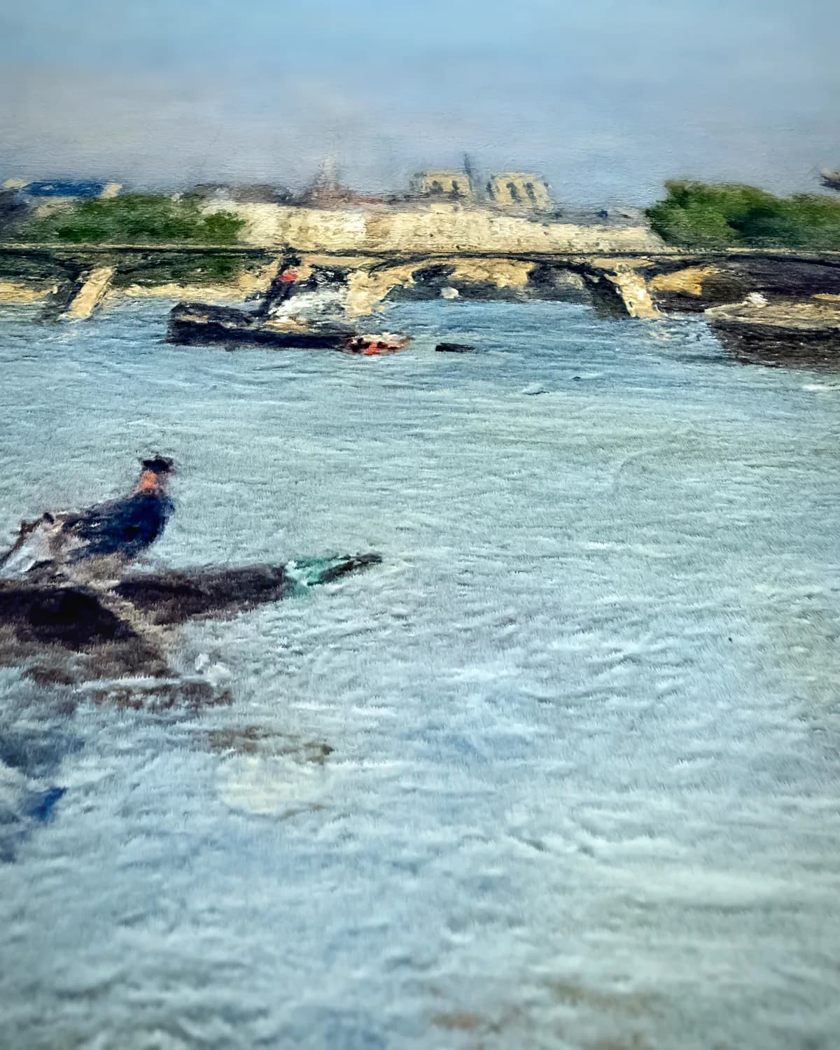 Stadsgezicht aan de Seine op geweven fluweel, uitsnede 1 van 3