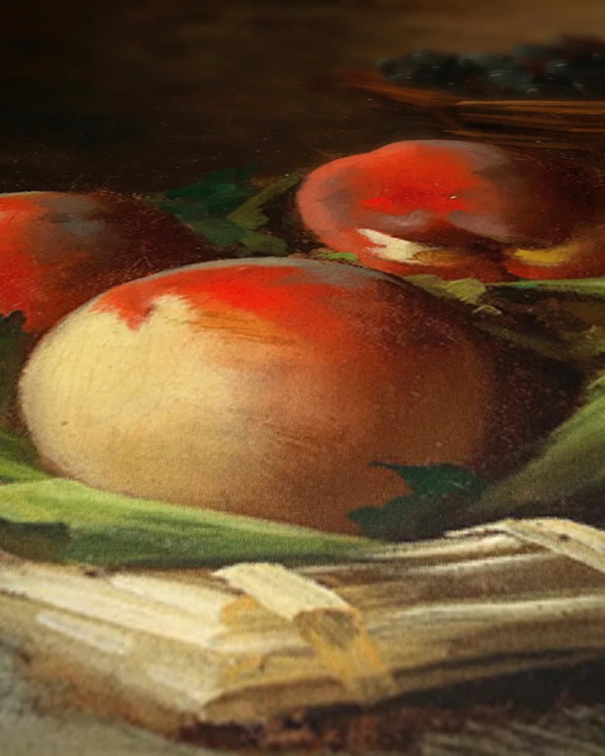 Stilleven met appels en druiven op geweven fluweel, uitsnede 3 van 3