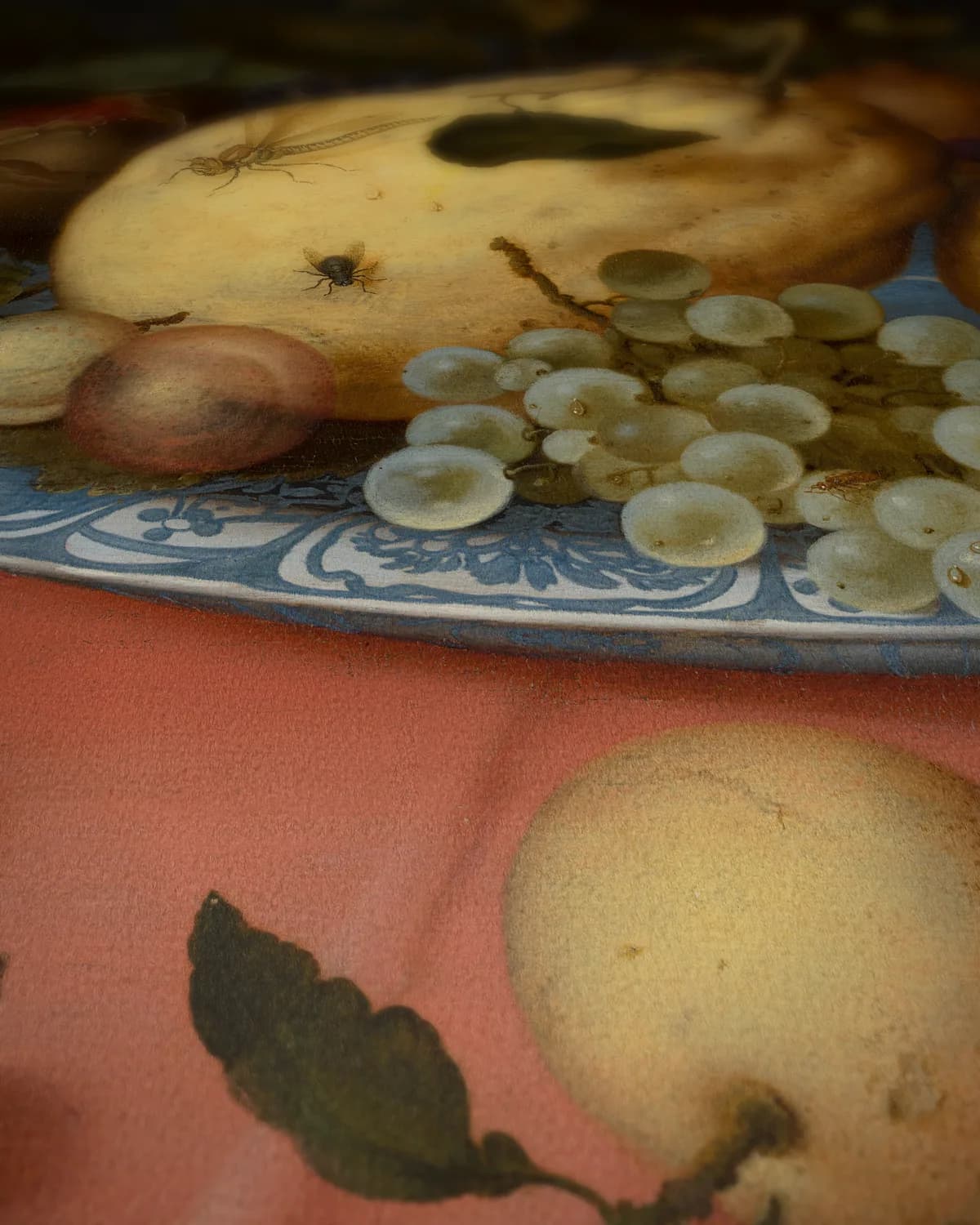 Stilleven met fruit, schelpen en een tulp op geweven fluweel, uitsnede 3 van 3
