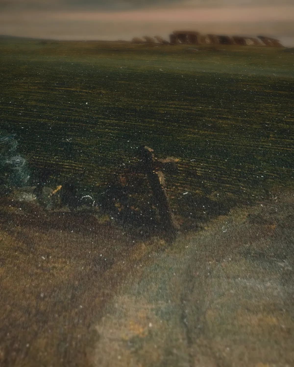 Stonehenge bij zonsondergang op geweven fluweel, uitsnede 1 van 3