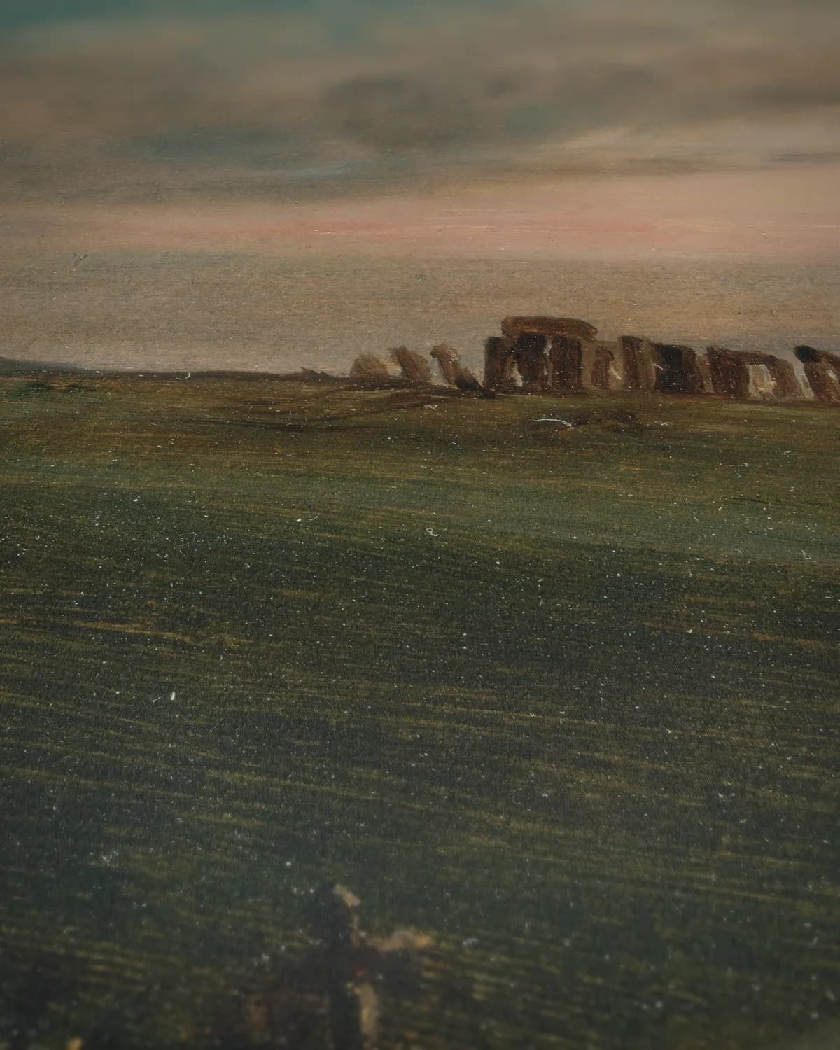 Stonehenge bij zonsondergang op geweven fluweel, uitsnede 3 van 3