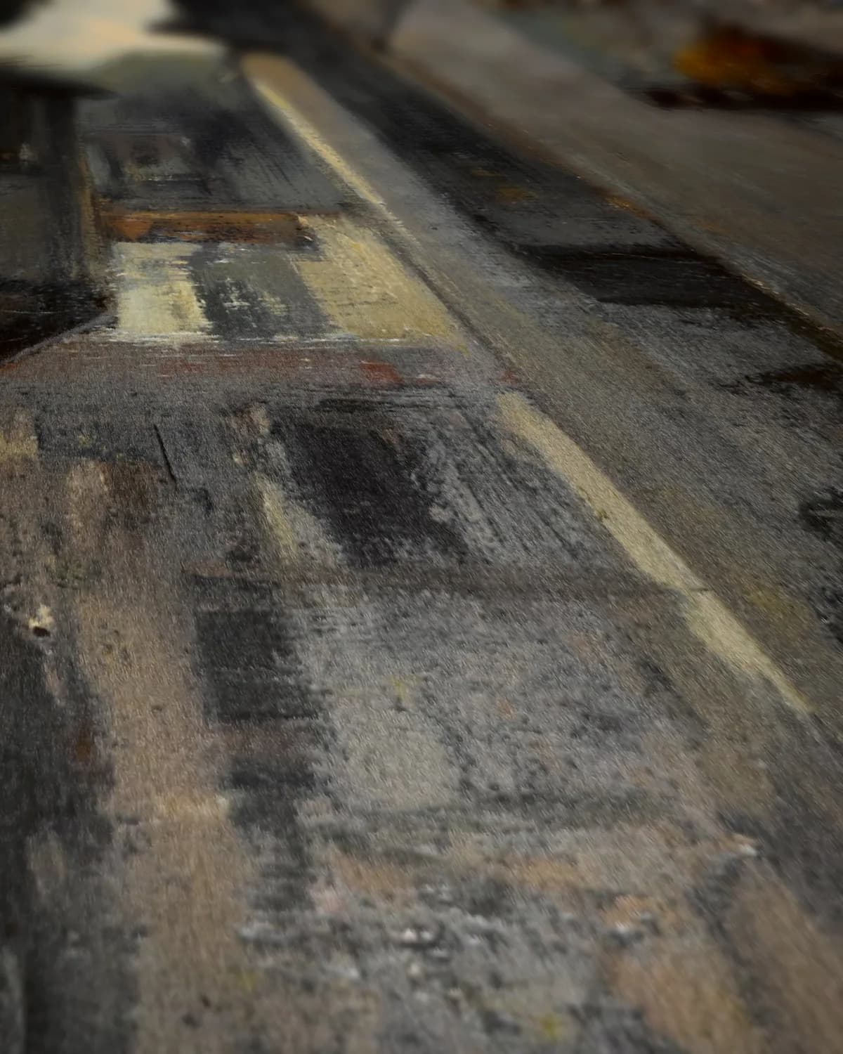 Straatje in een oude stad op geweven fluweel, uitsnede 2 van 3
