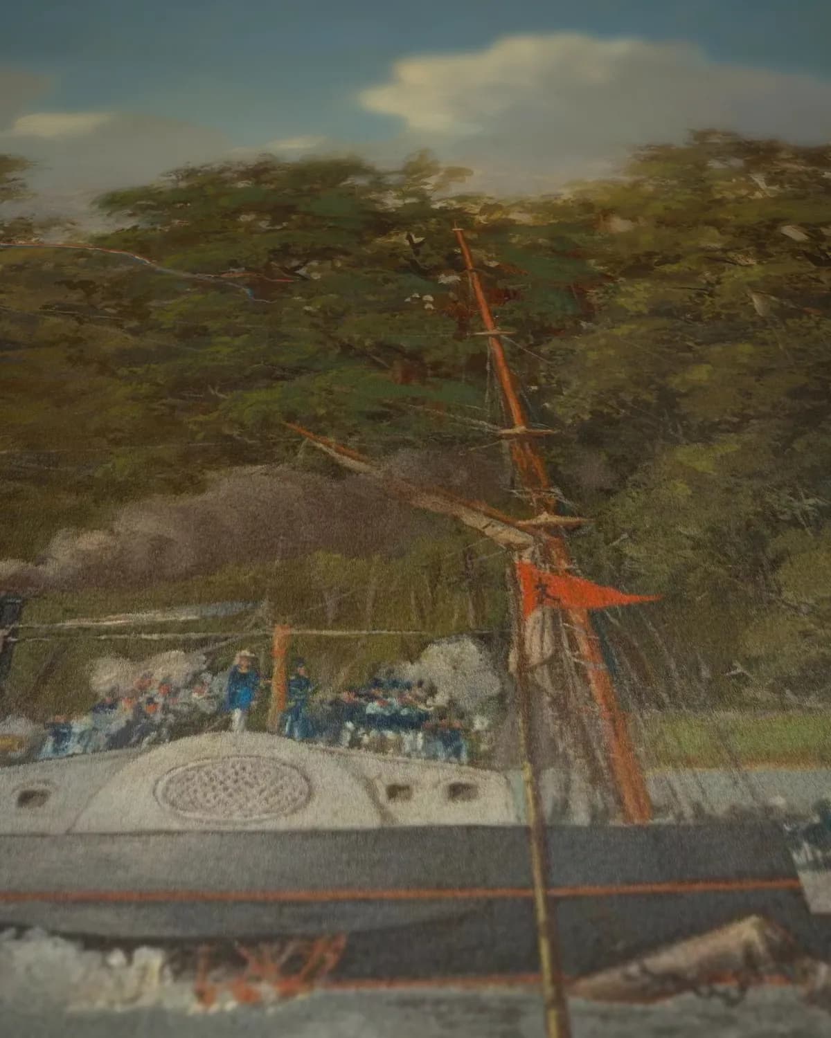 Tafereel uit de Kongsi-oorlogen, West-Kalimantan 1853 op geweven fluweel, uitsnede 3 van 3