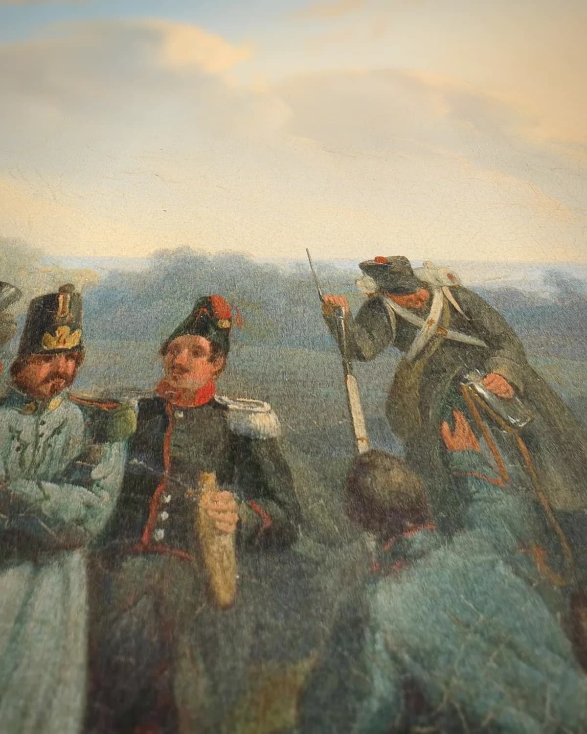Tafereel uit de Tiendaagse Veldtocht tegen de in opstand gekomen Belgen, augustus 1831 op geweven fluweel, uitsnede 1 van 3