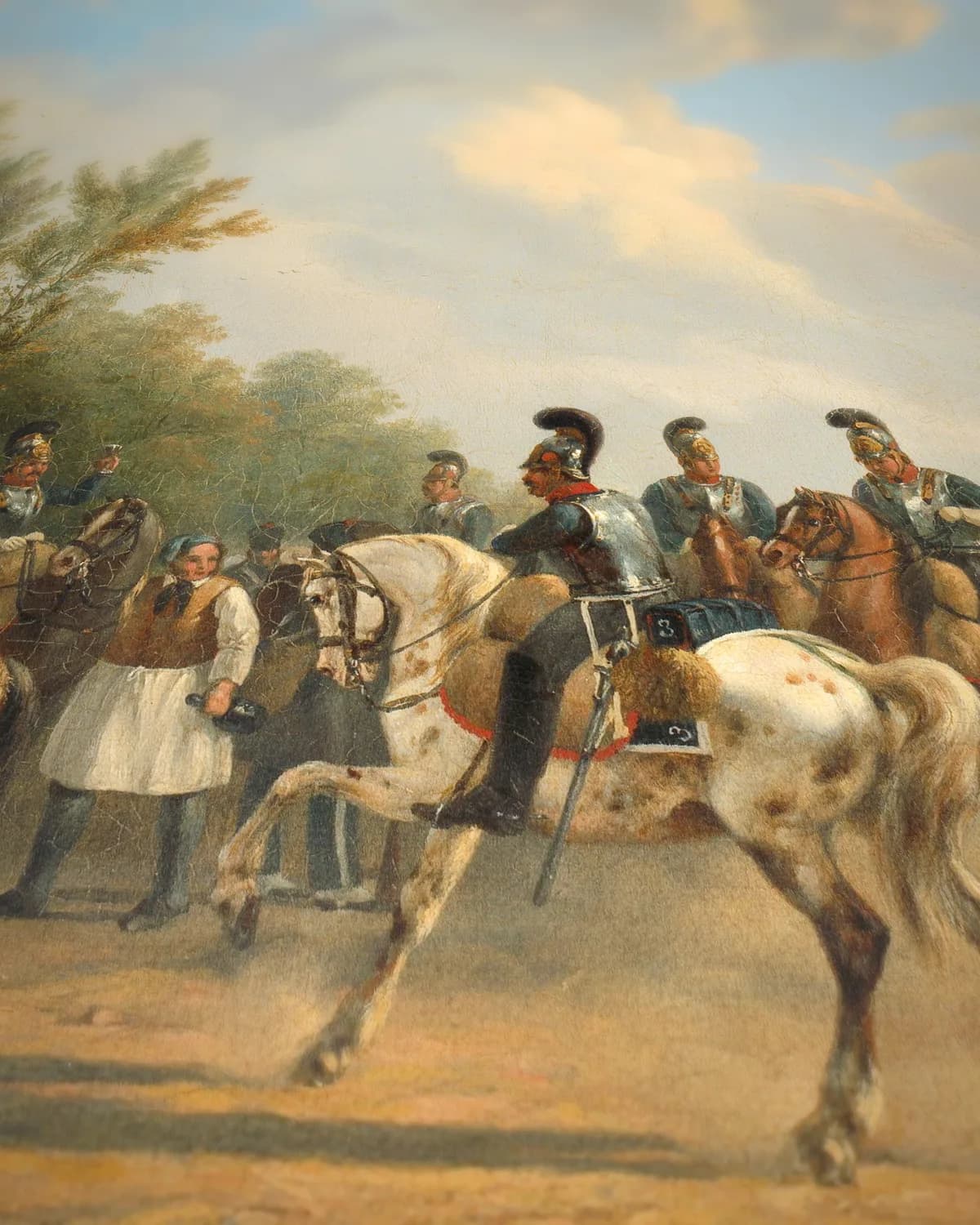 Tafereel uit de Tiendaagse Veldtocht tegen de in opstand gekomen Belgen, augustus 1831 op geweven fluweel, uitsnede 3 van 3