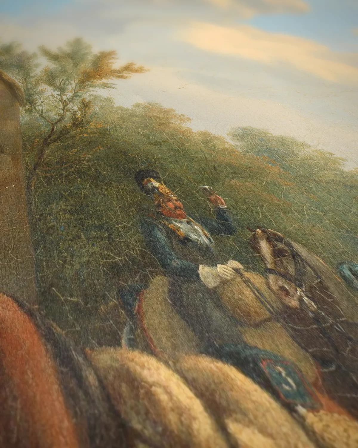 Tafereel uit de Tiendaagse Veldtocht tegen de in opstand gekomen Belgen, augustus 1831 op geweven fluweel, uitsnede 2 van 3